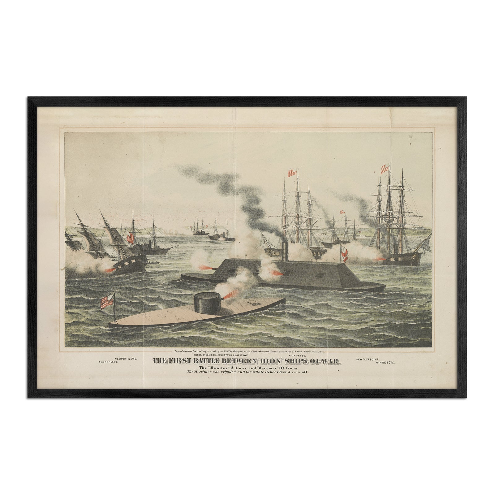 The First Battle between Iron Ships of War - Muir Way - Vintage Map
