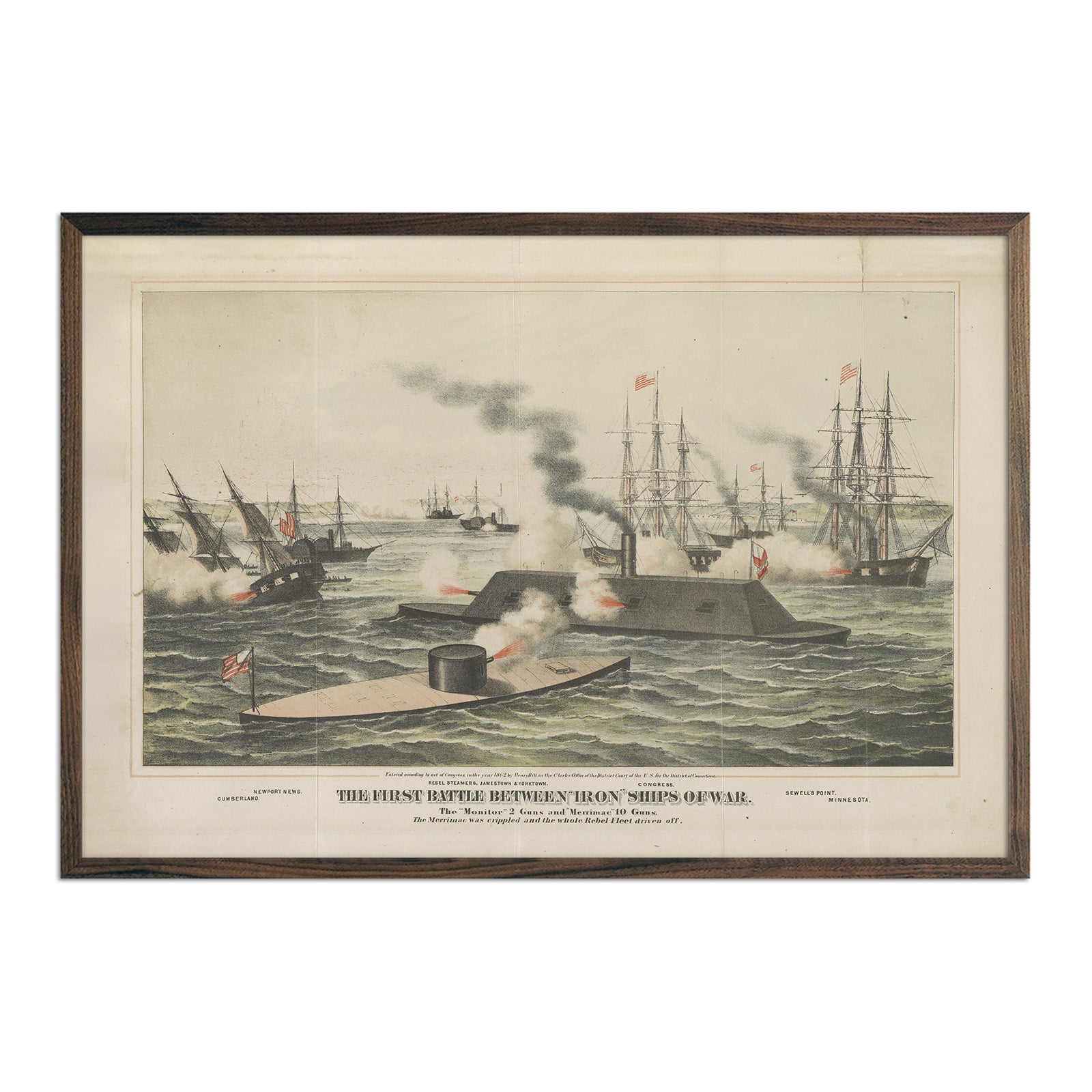 The First Battle between Iron Ships of War - Muir Way - Vintage Map