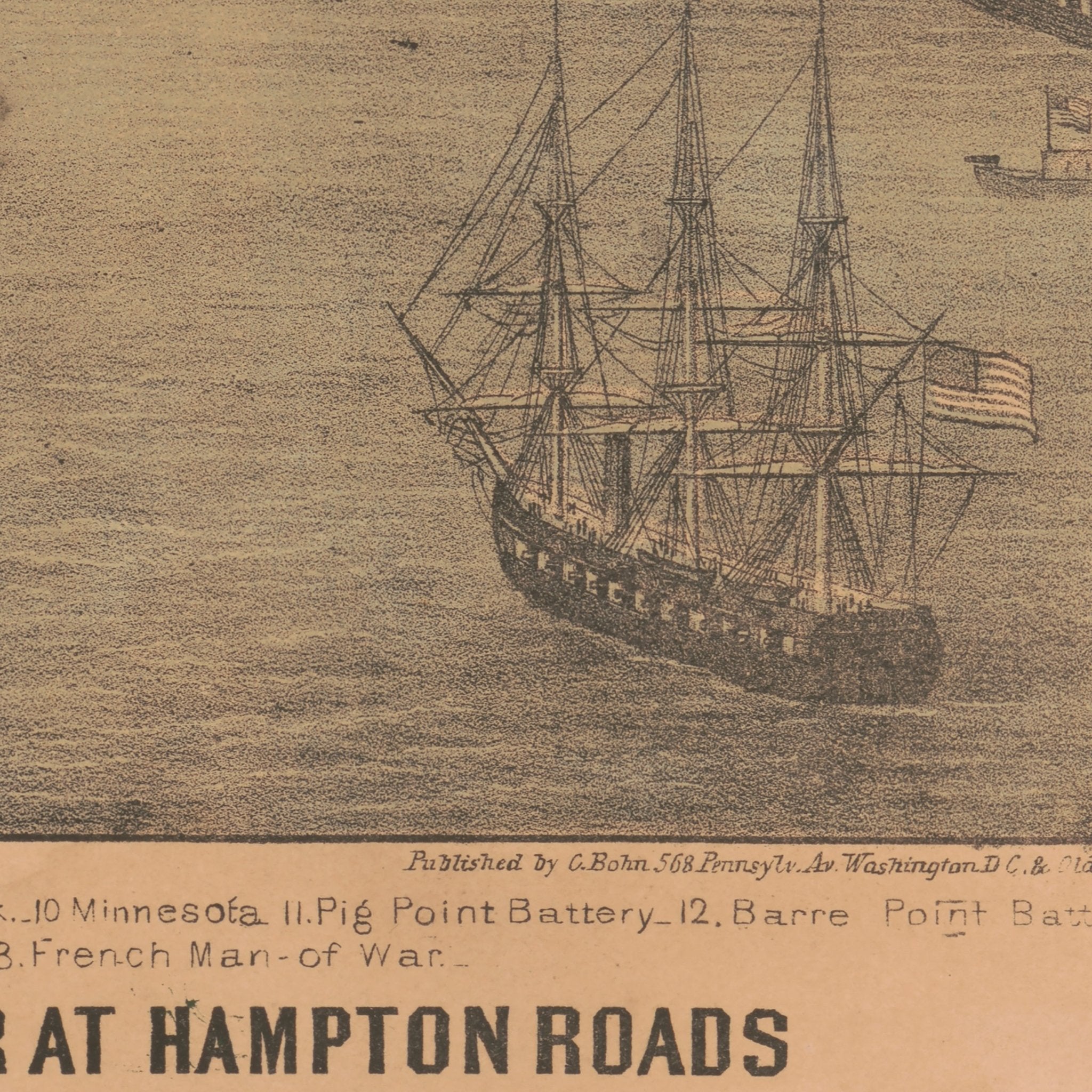 The Naval Engagement between the Merrimac and the Monitor at Hampton Roads - Muir Way - Vintage Map