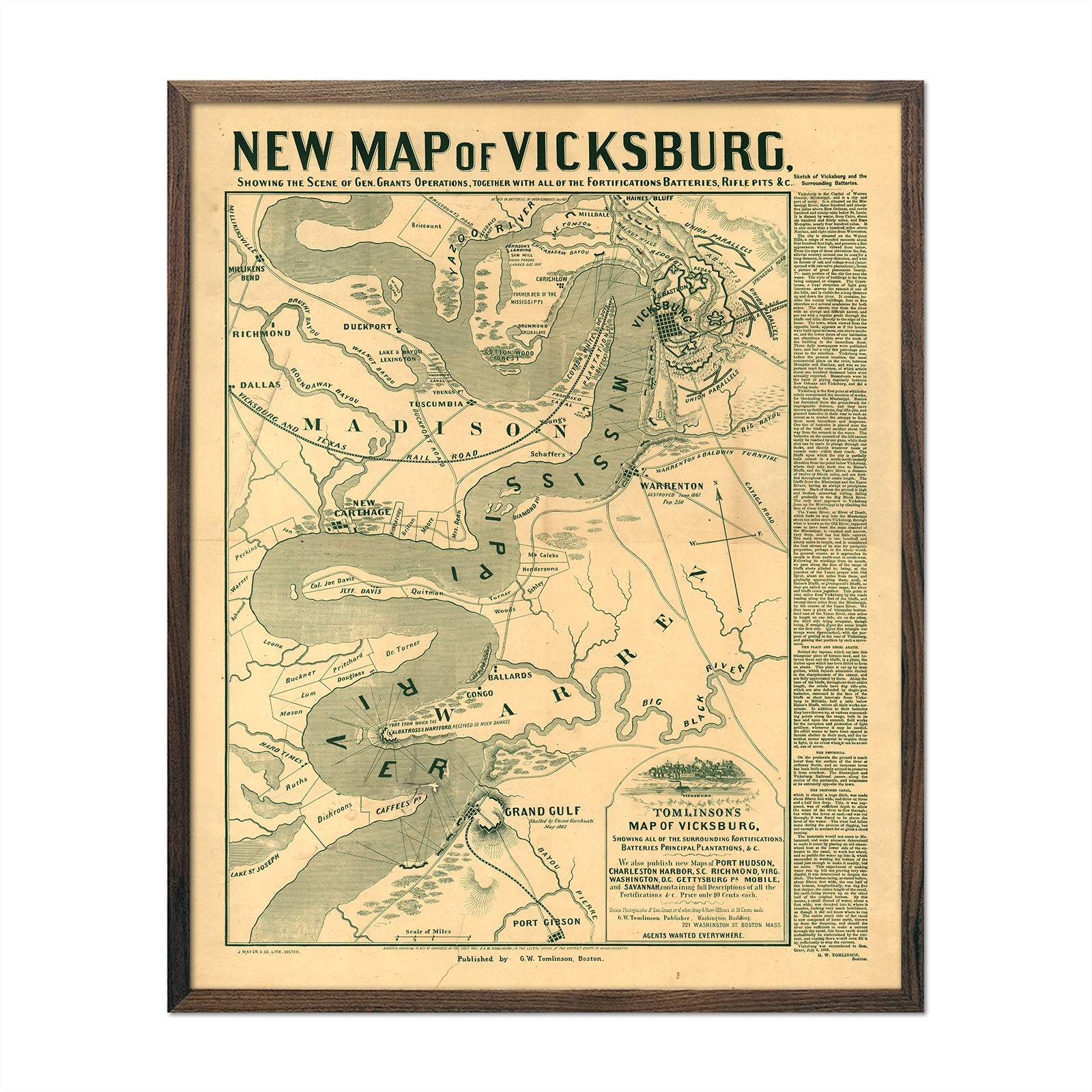 Tomlinson S Detailed Civil War Vicksburg Map Print Muir Way Tomlinson S Map Of Vicksburg Civil War Walnut 