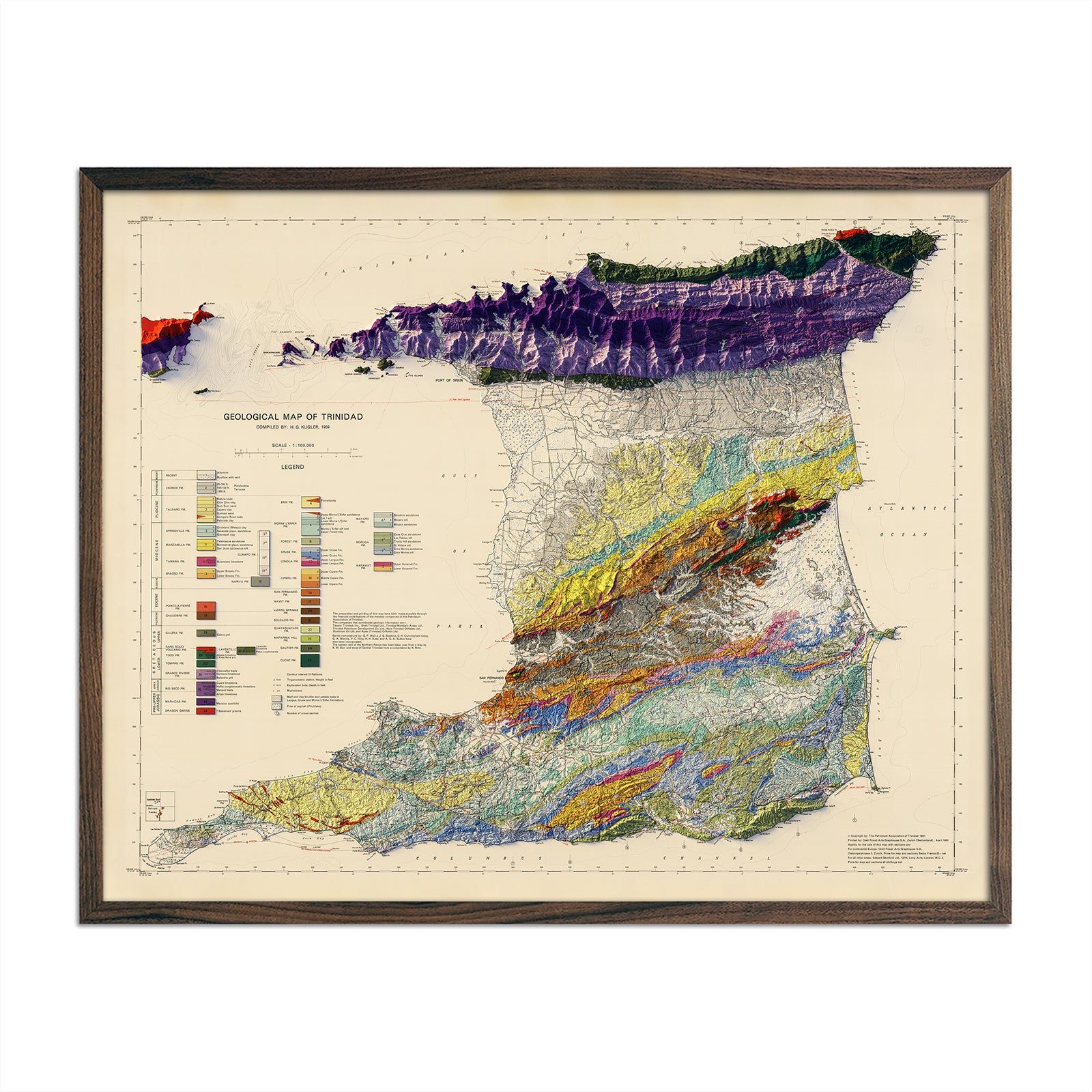 Trinidad 1959 Shaded Relief Map - Muir Way - Vintage Relief