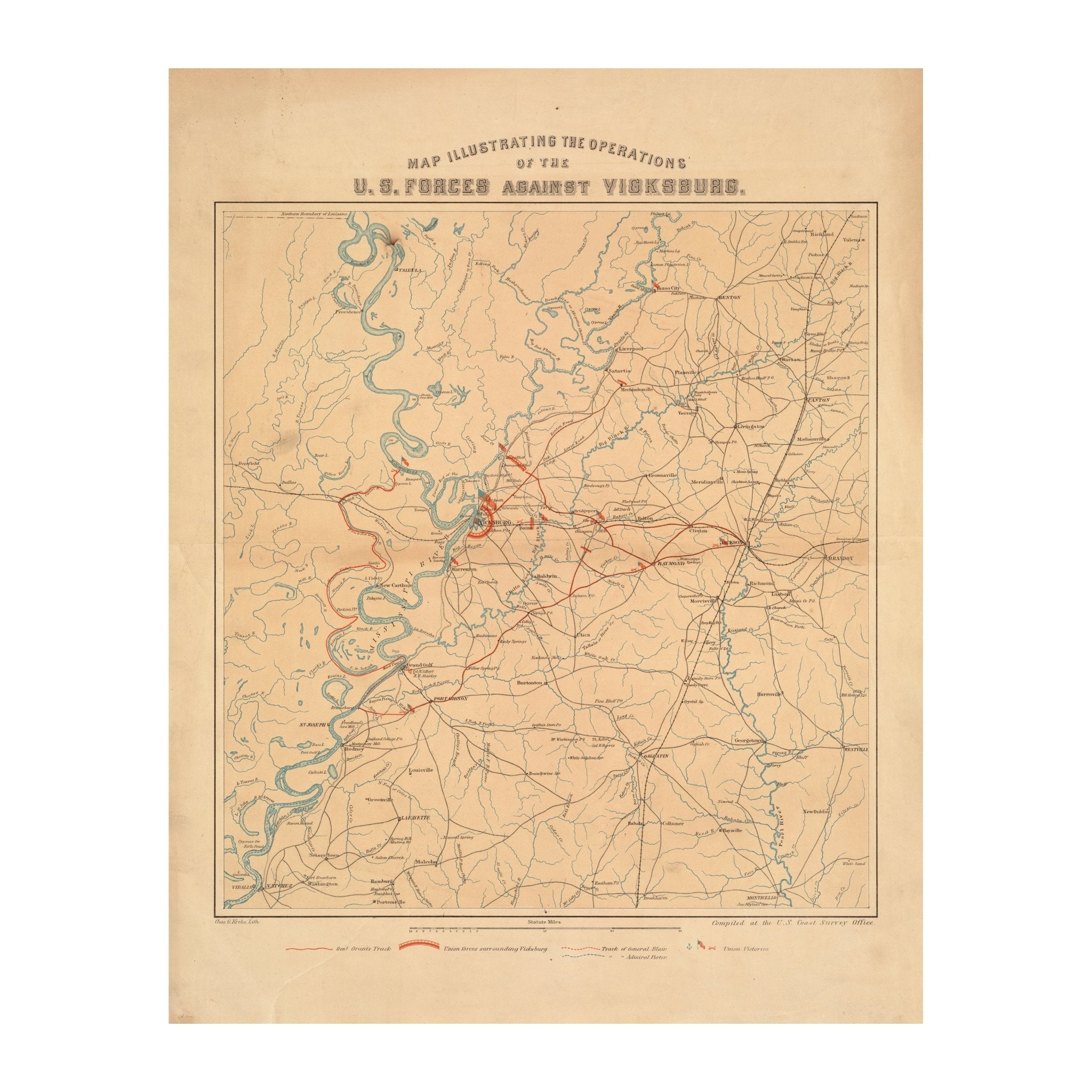 US Forces against Vicksburg - Muir Way - Vintage Map