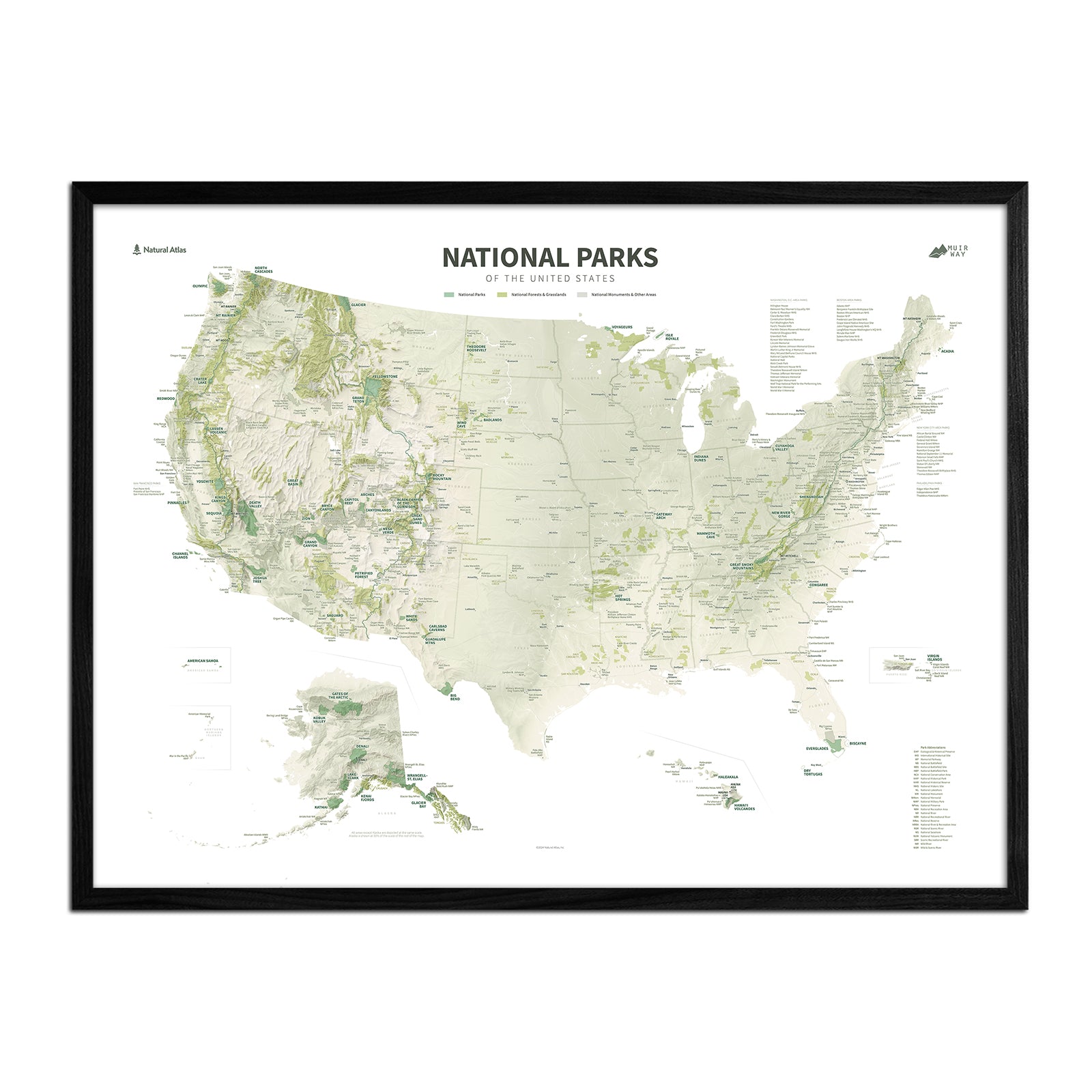 US National Parks Shaded Relief Map - Muir Way - Natural Atlas