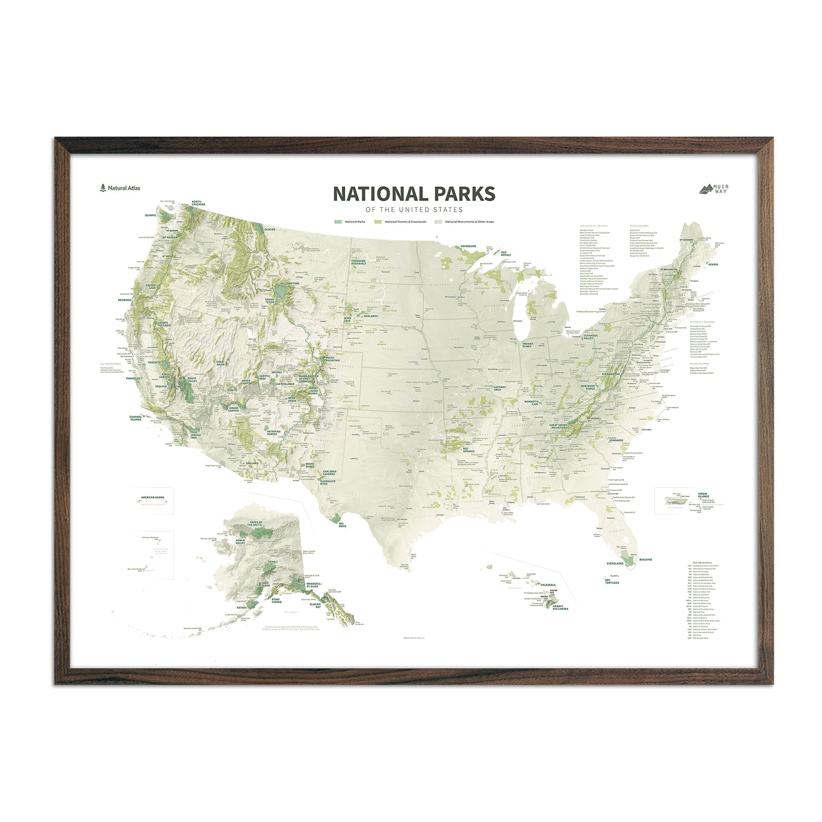 US National Parks Shaded Relief Map - Muir Way - Natural Atlas