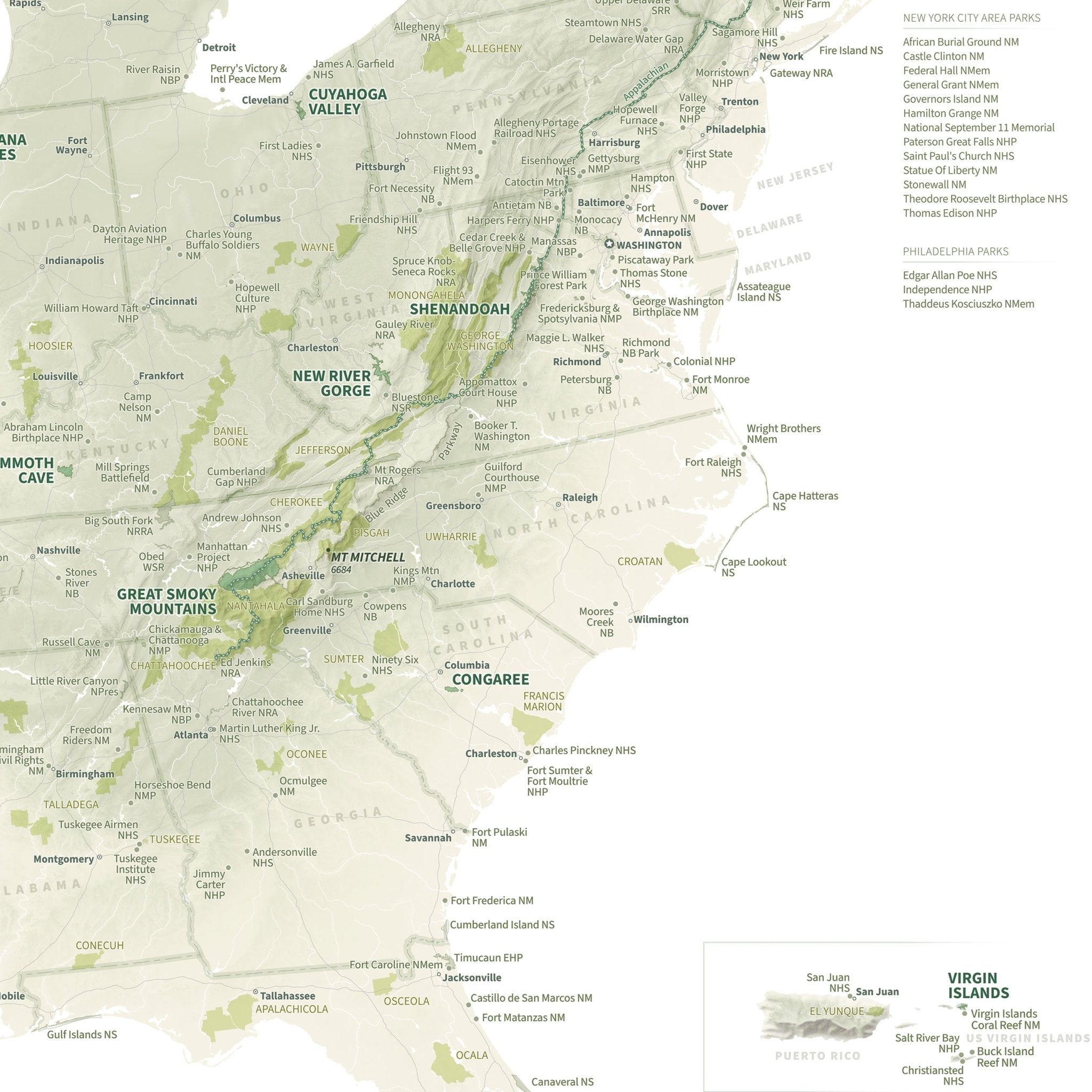US National Parks Shaded Relief Map - Muir Way - Natural Atlas