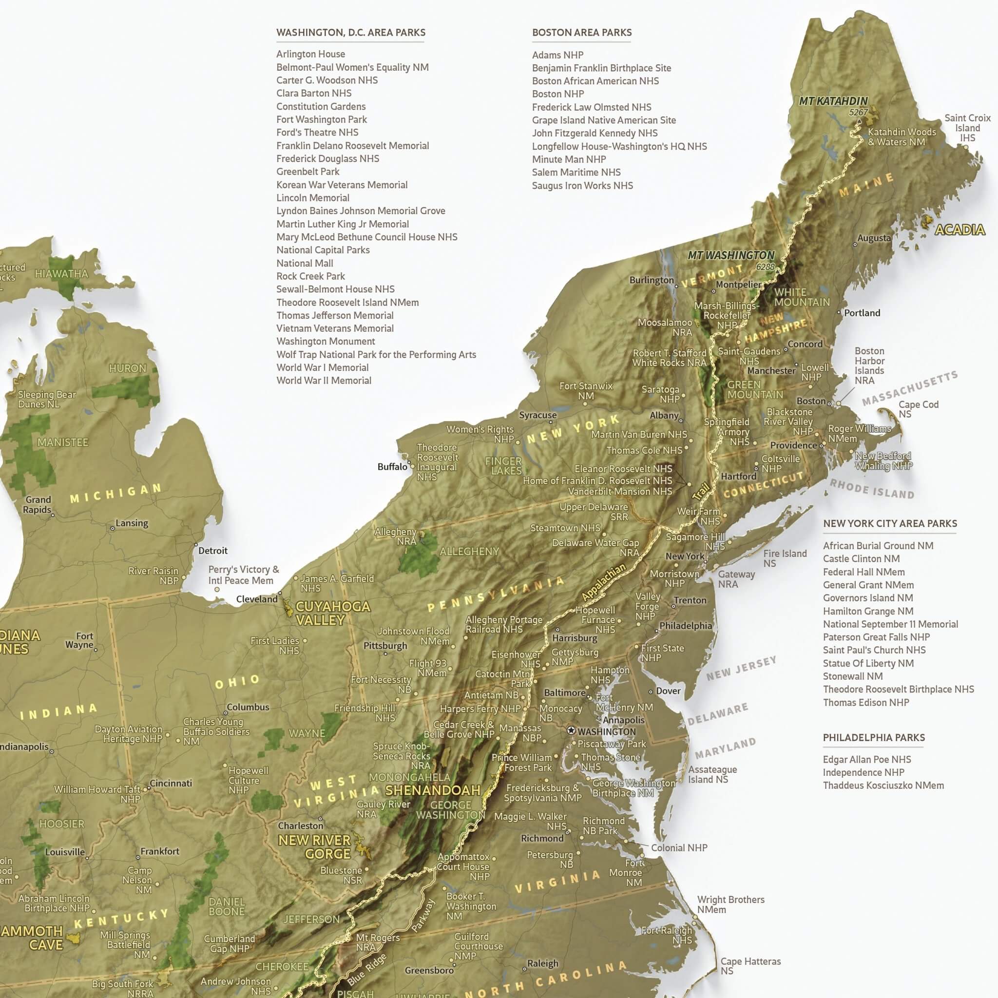 National Parks of the US Shaded Relief Map - Muir Way - Natural Atlas