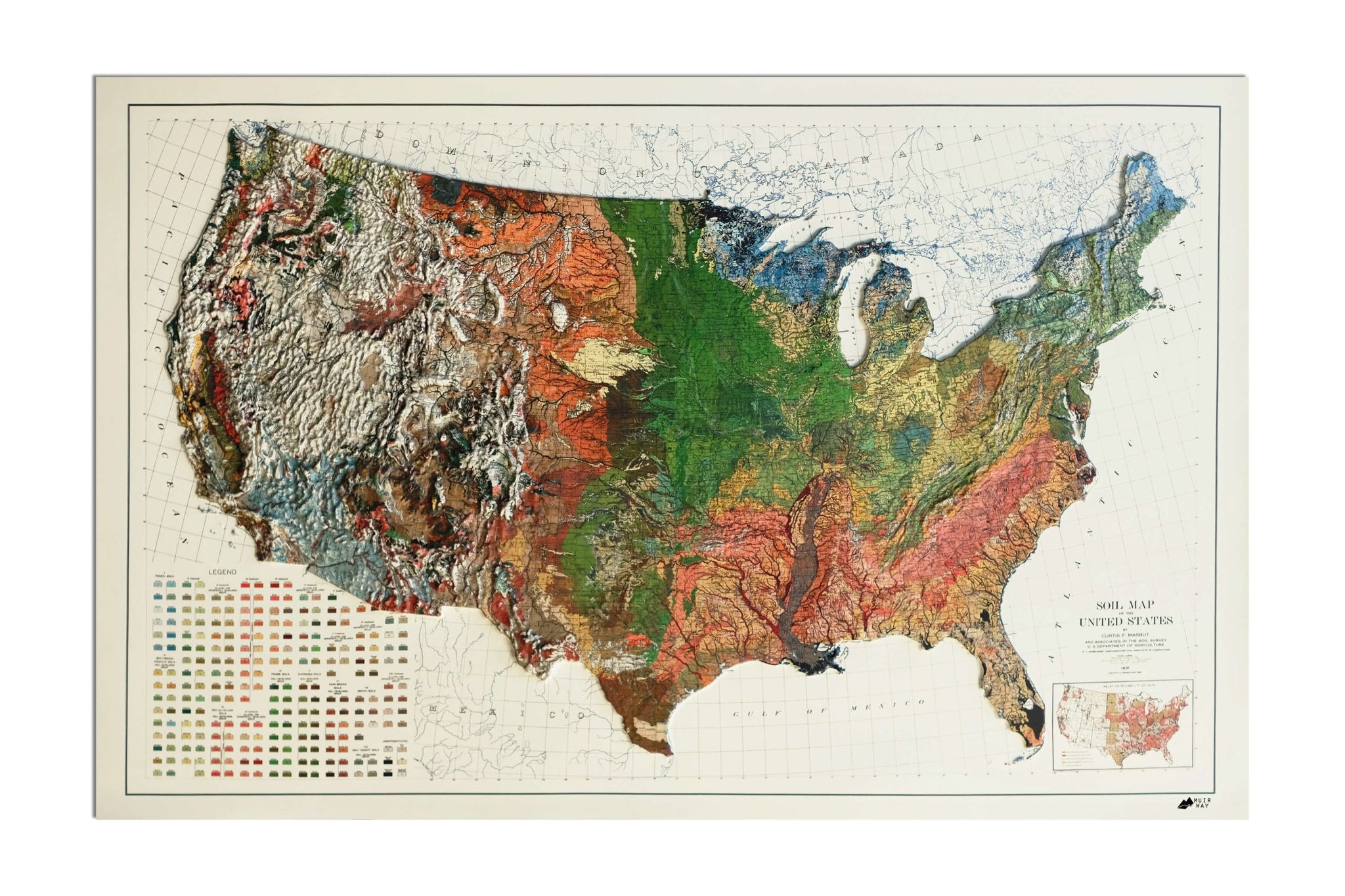 USA 1931 3D Raised Relief Map - Muir Way - 3D