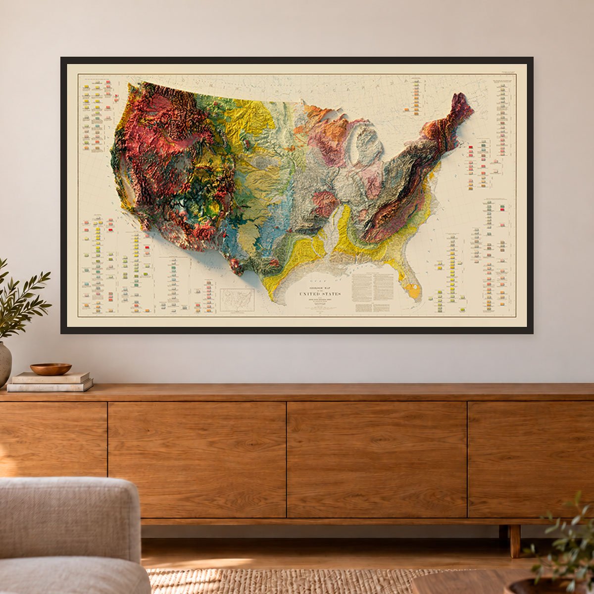 USA Geological 1932 Shaded Relief Map – XL Canvas - Muir Way - XL Canvas