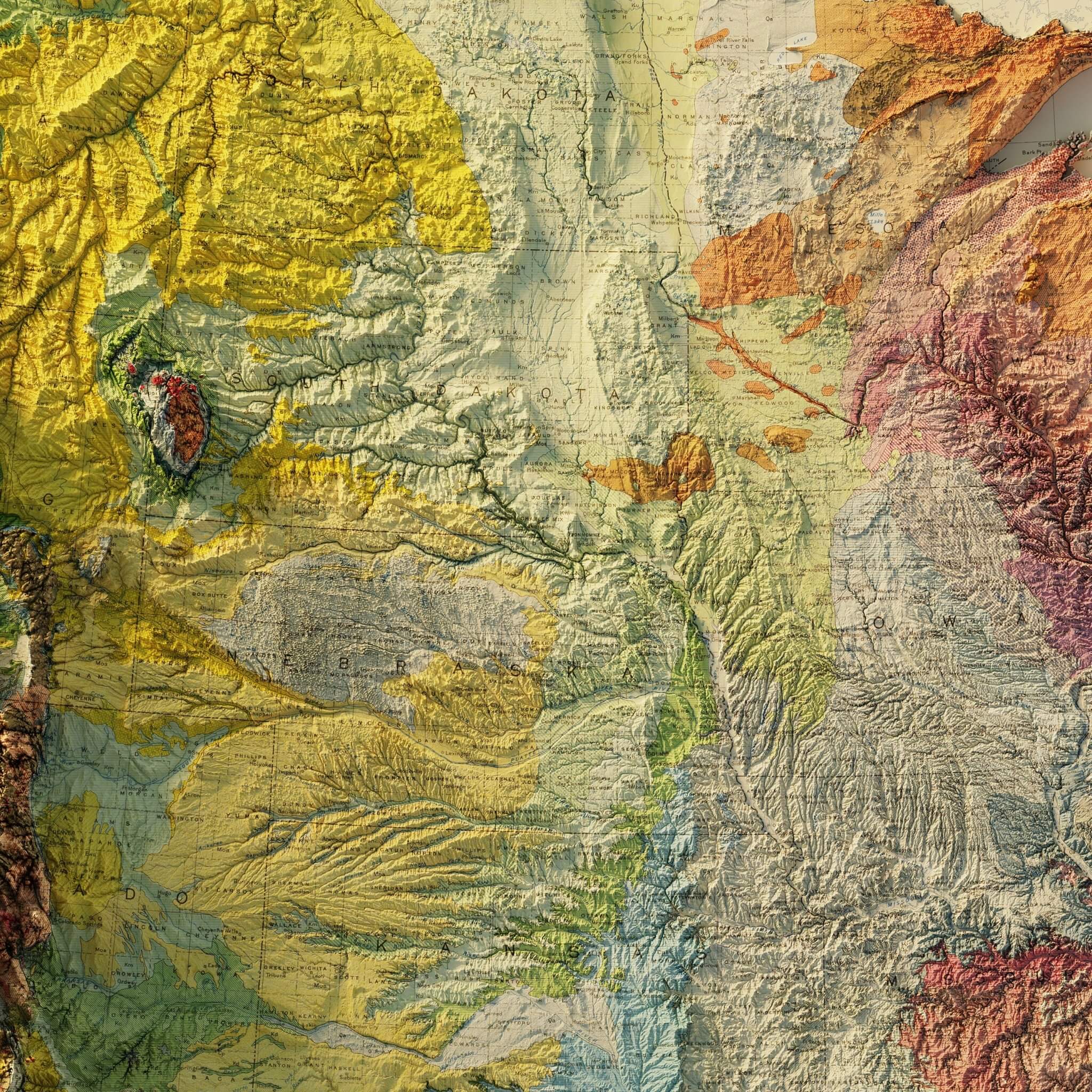 USA Geological 1932 Shaded Relief Map - Muir Way - Vintage Relief