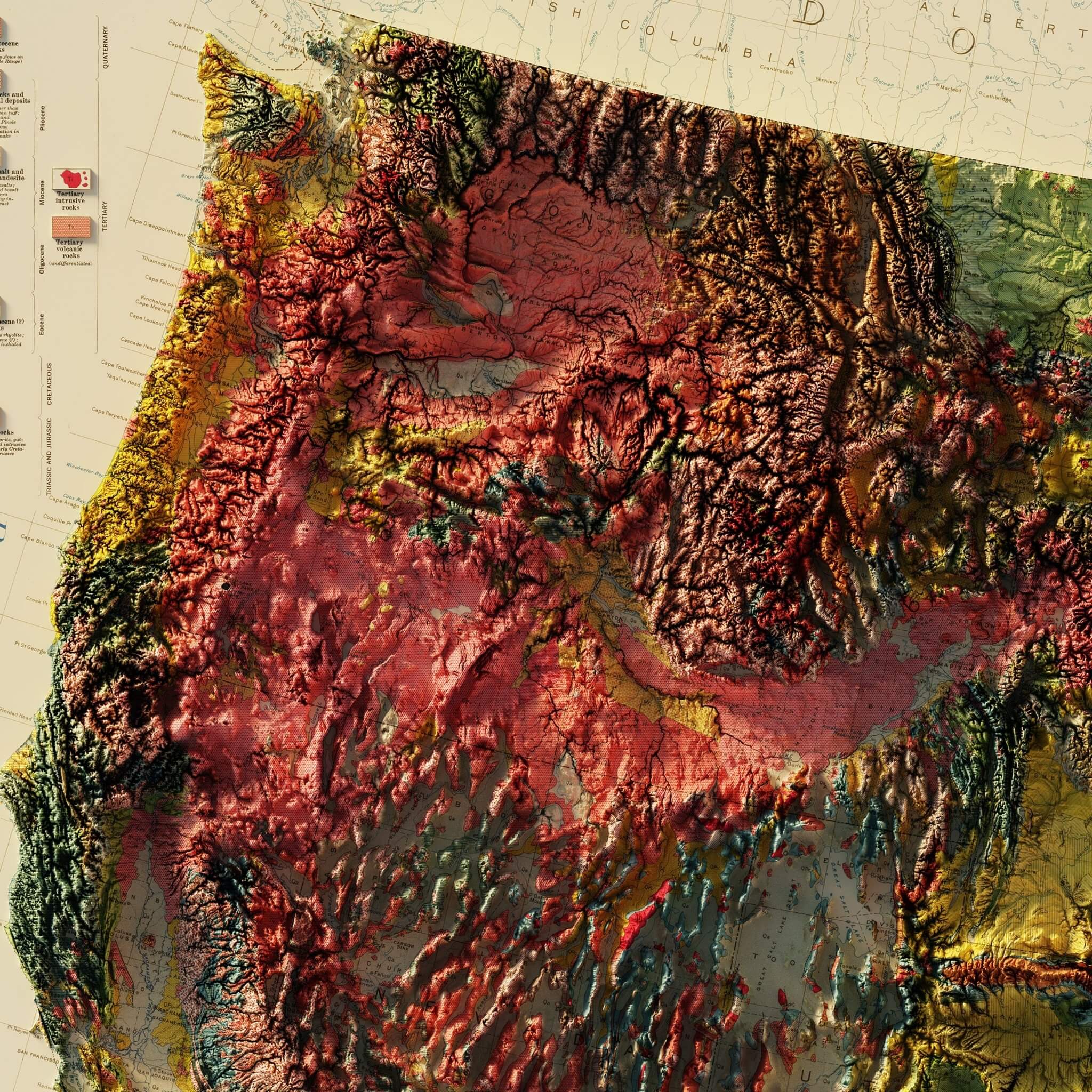 USA Geological 1932 Shaded Relief Map - Muir Way - Vintage Relief