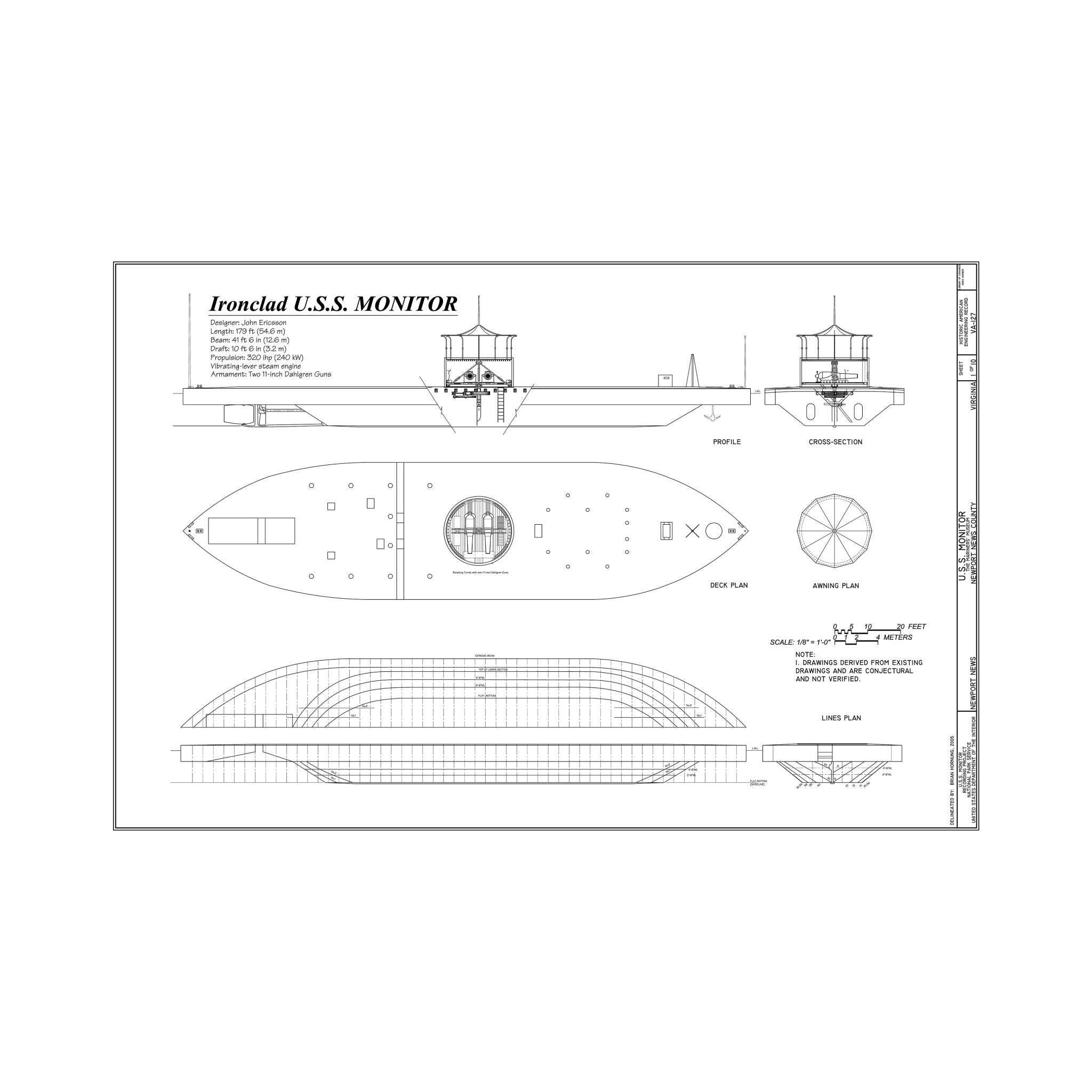 U.S.S. Monitor Plan - Muir Way - Vintage Map