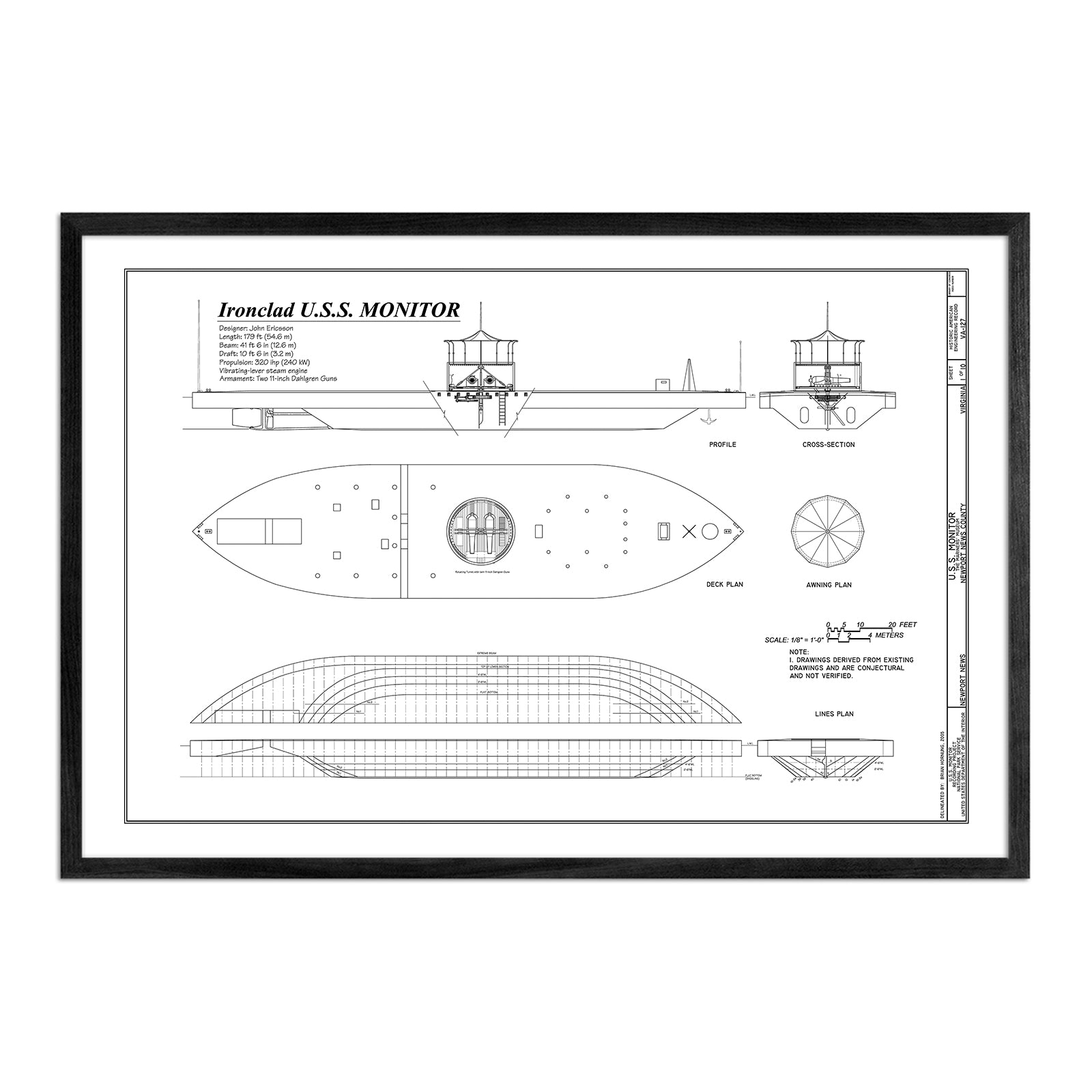 U.S.S. Monitor Plan - Muir Way - Vintage Map