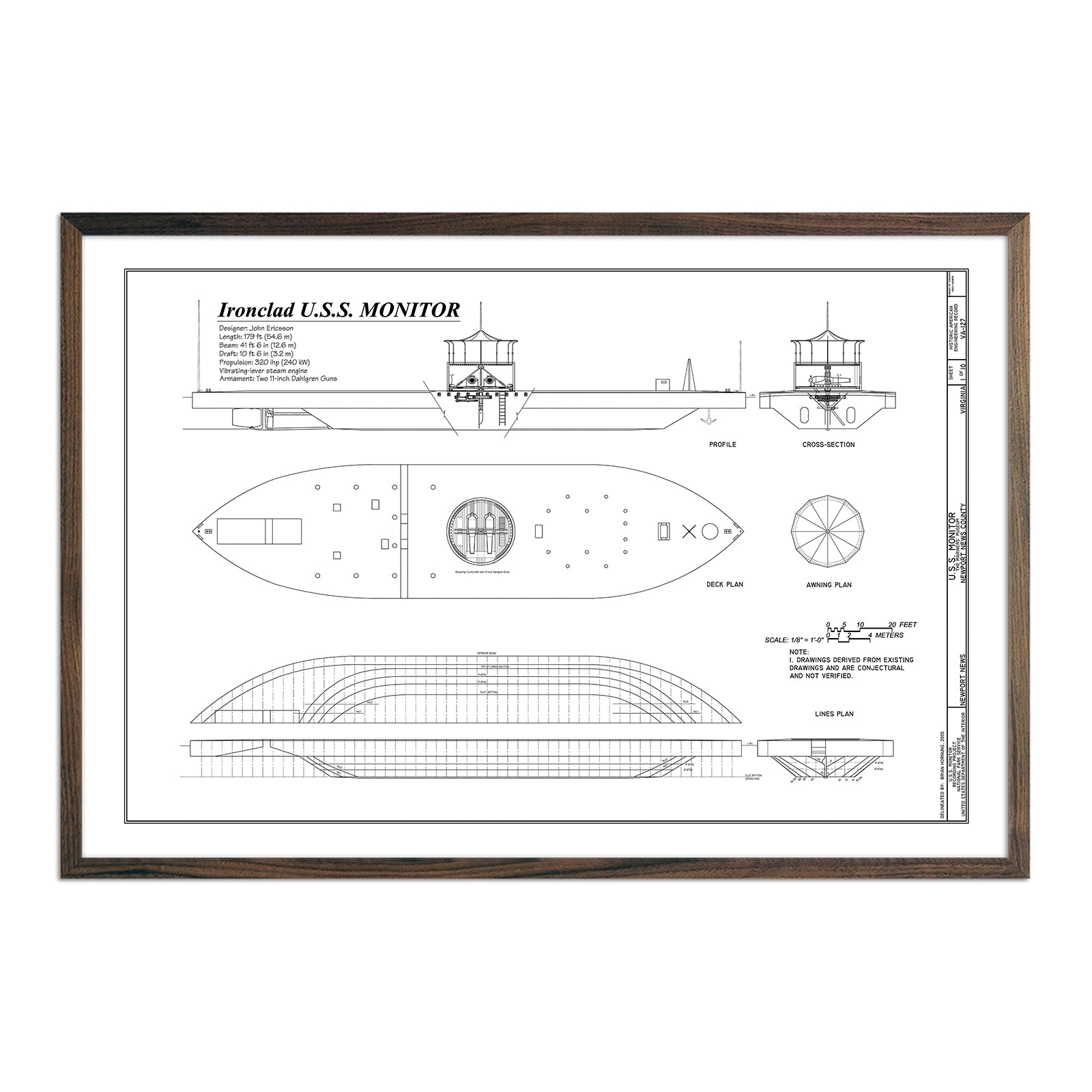 U.S.S. Monitor Plan - Muir Way - Vintage Map