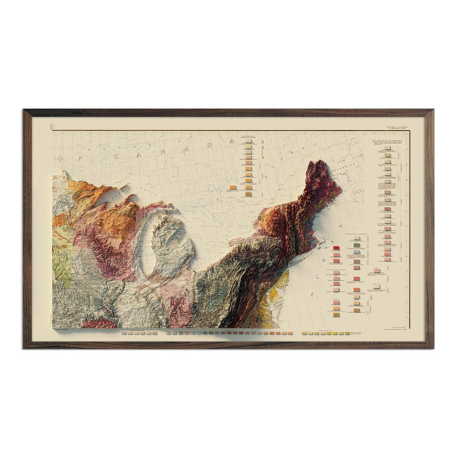 USA Quadrant NE 1932 Shaded Relief Map - Muir Way - Vintage Relief