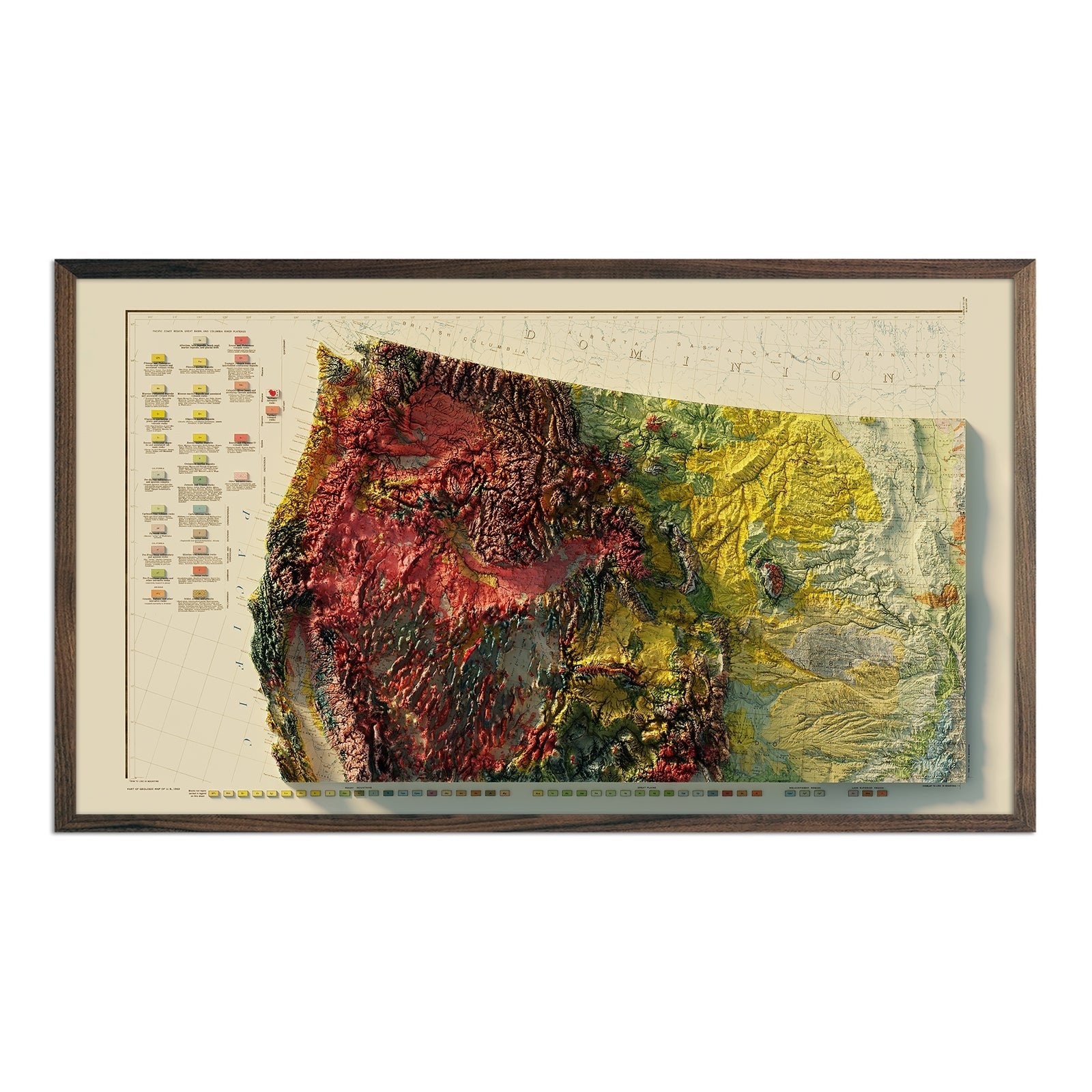 USA Quadrant NW 1932 Shaded Relief Map - Muir Way - Vintage Relief