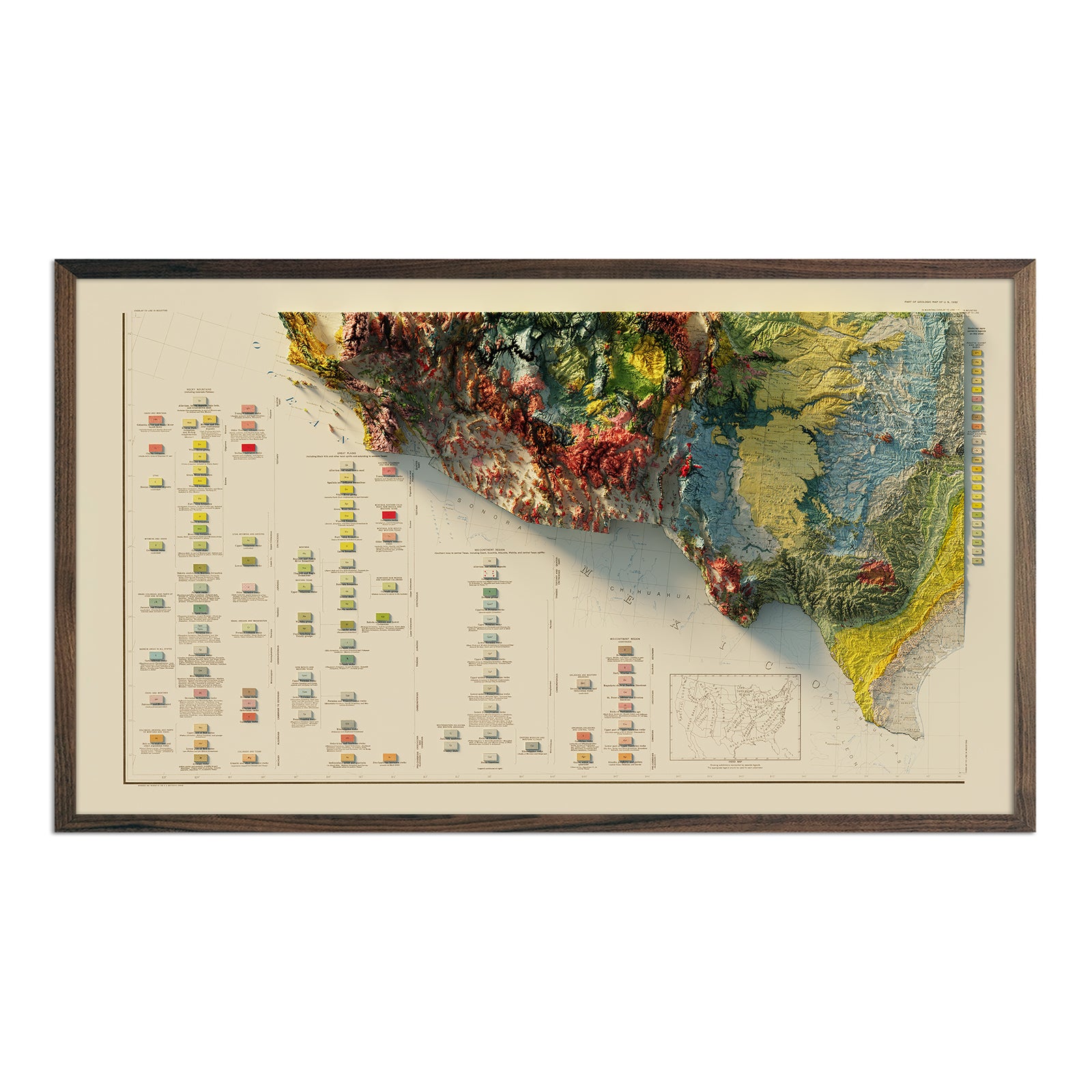USA Quadrant SW 1932 Shaded Relief Map - Muir Way - Vintage Relief