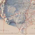 USA Railroad 1884 Shaded Relief Map - Muir Way - Vintage Relief