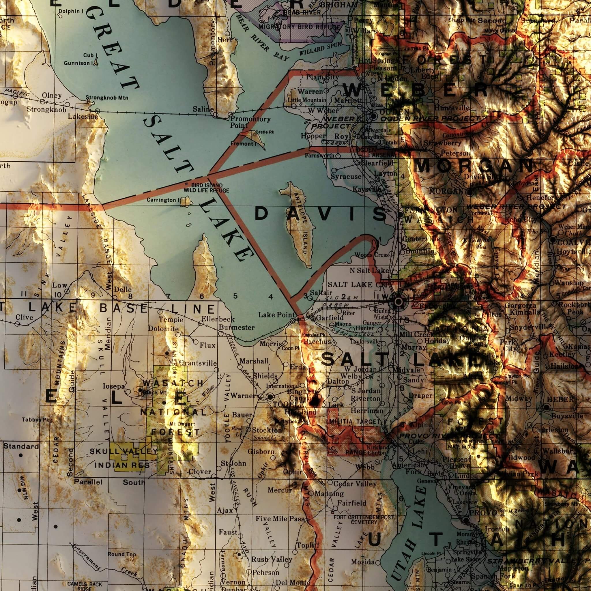 Utah 1937 Shaded Relief Map - Muir Way - Vintage Relief
