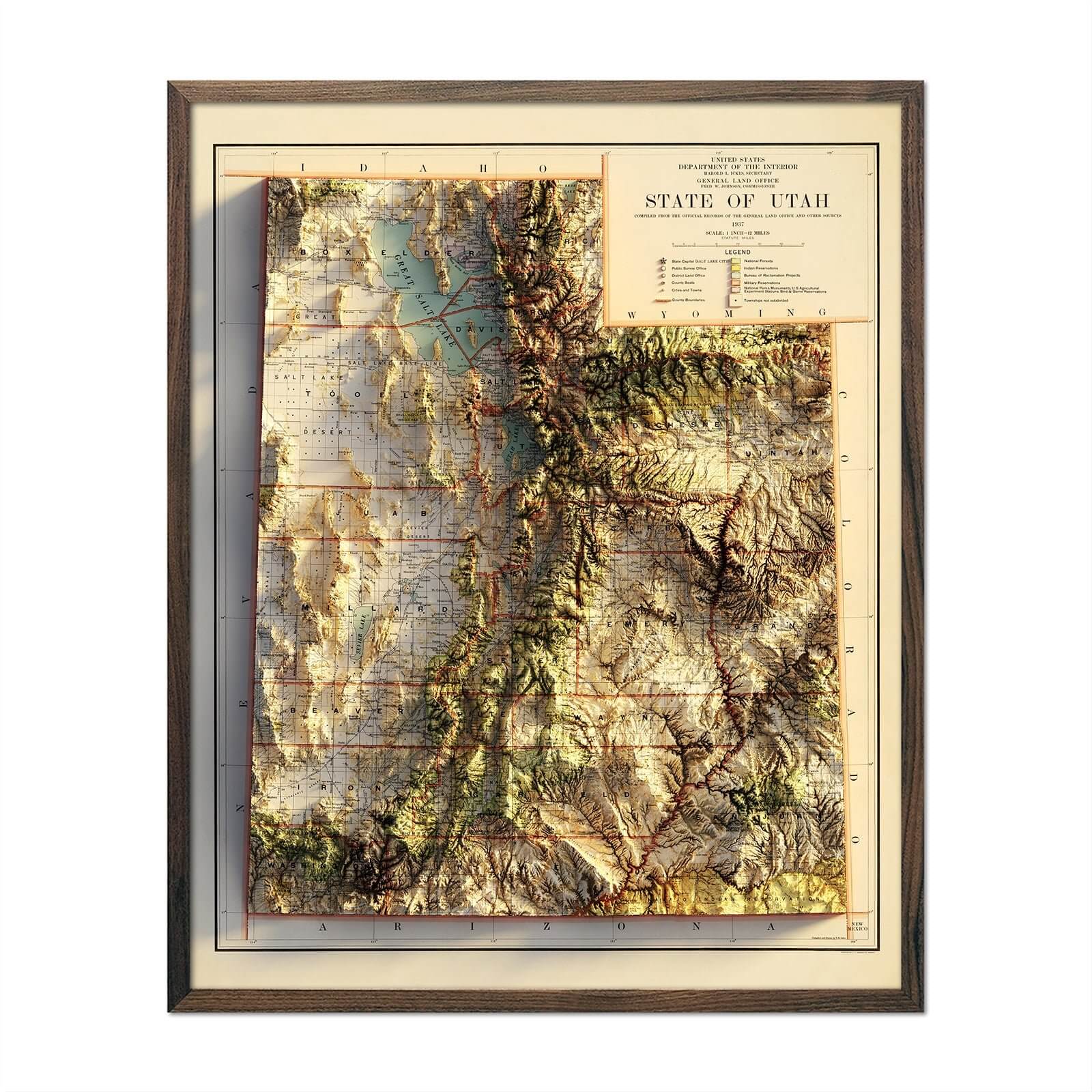Utah 1937 Shaded Relief Map - Muir Way - Vintage Relief