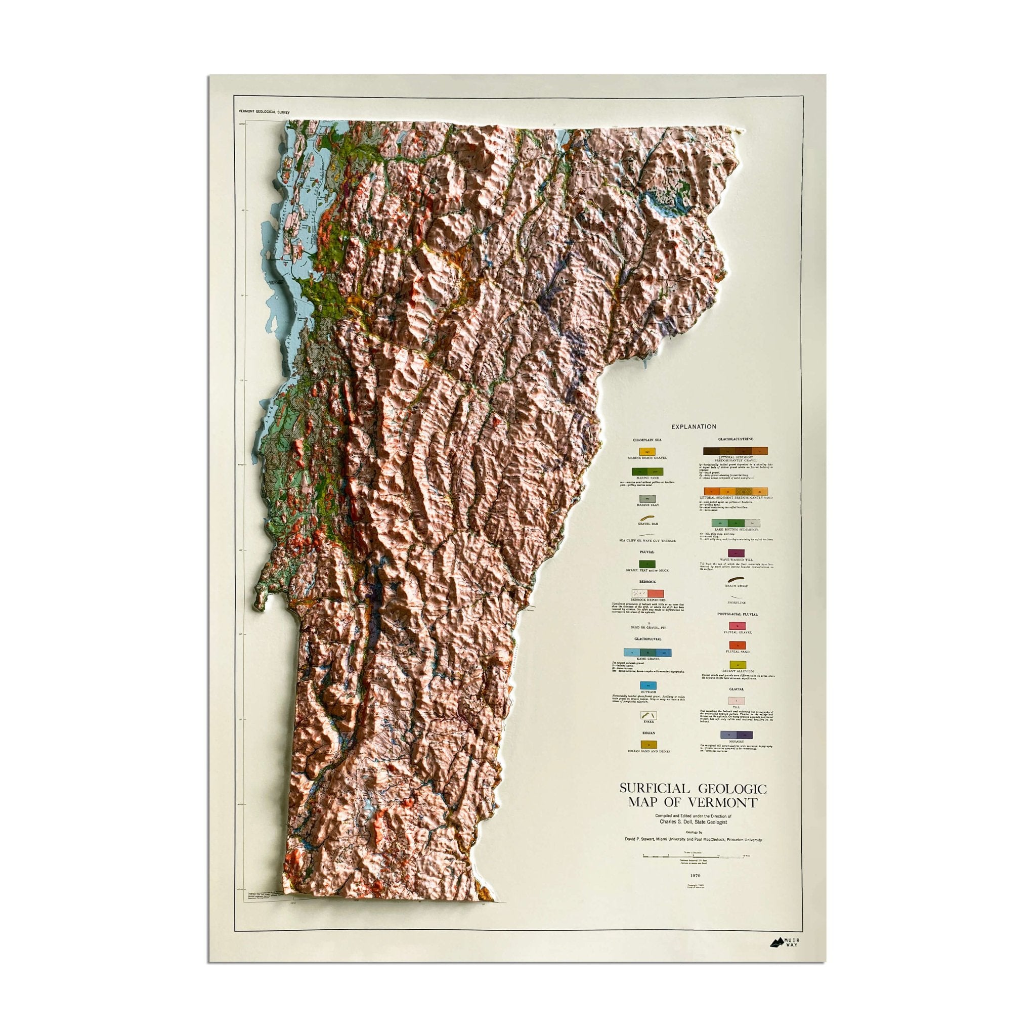 Vermont 1970 3D Raised Relief Map - Muir Way - 3D