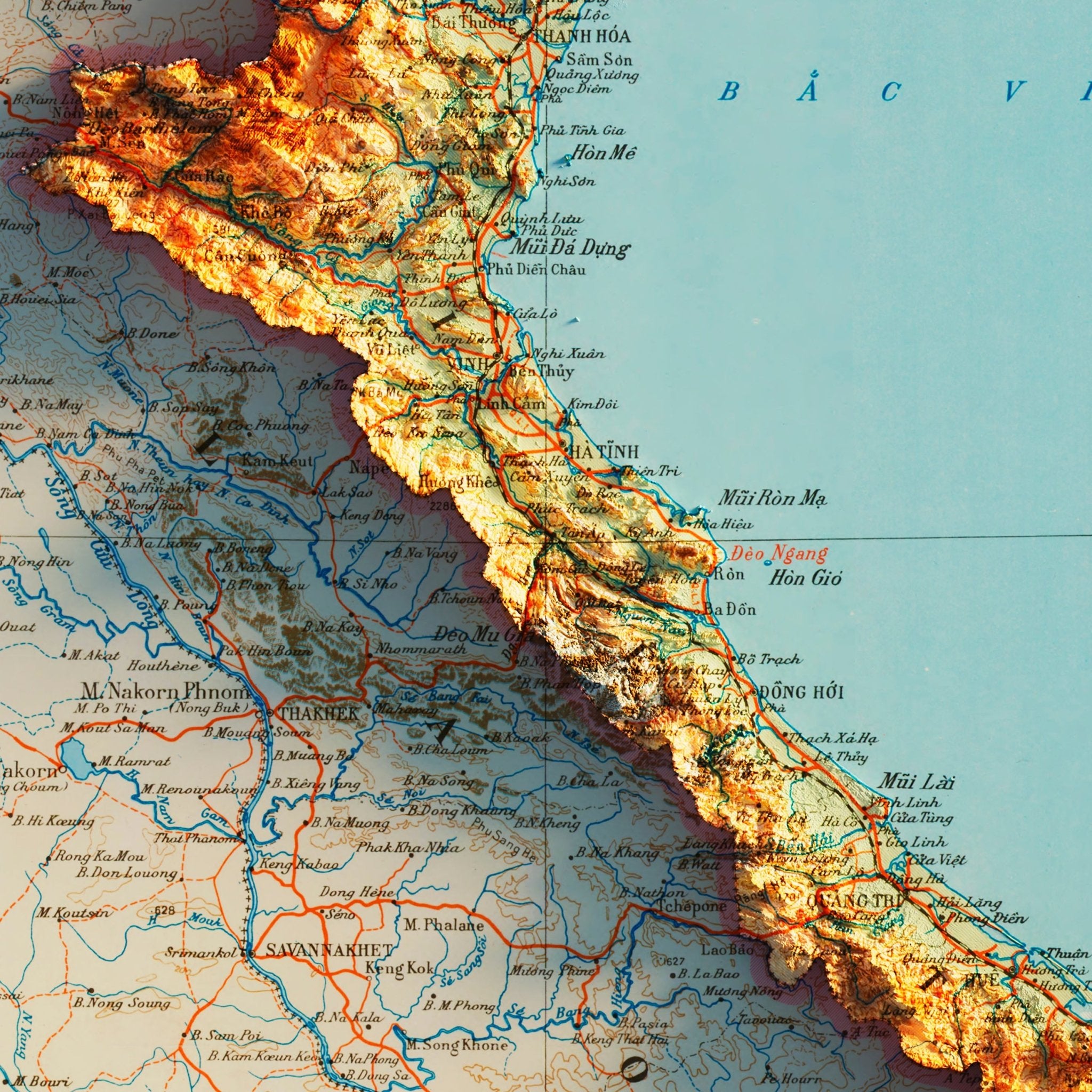 Vietnam 1966 Shaded Relief Map - Muir Way - Vintage Relief