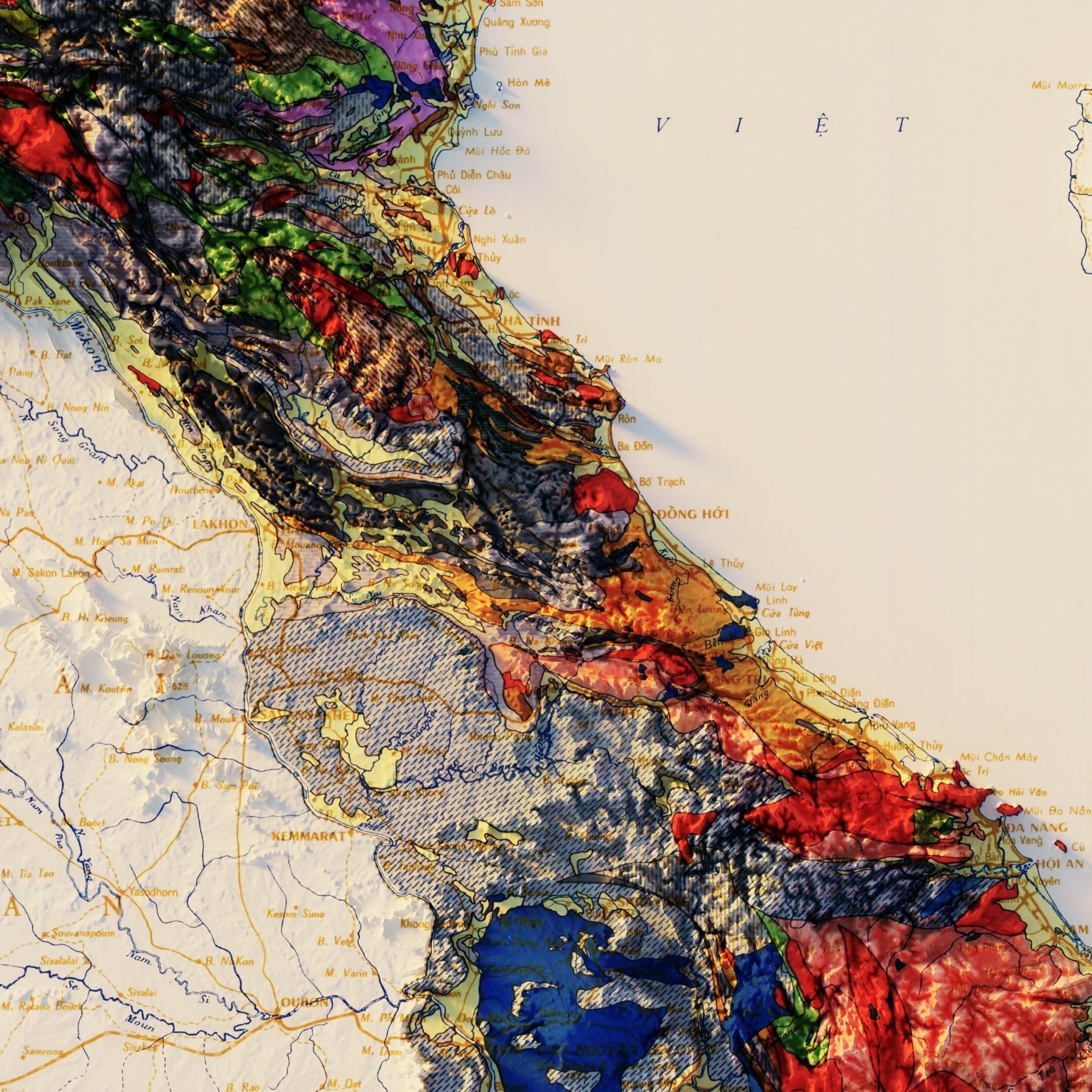 Vietnam 1971 Shaded Relief Map - Muir Way - Vintage Relief