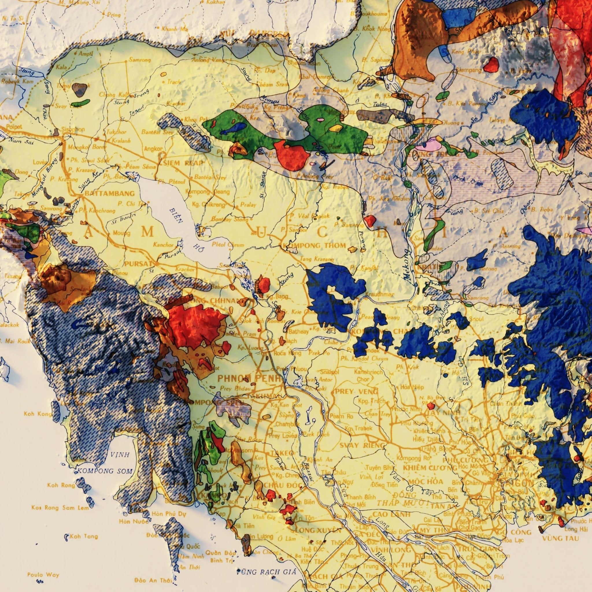 Vietnam 1971 Shaded Relief Map - Muir Way - Vintage Relief