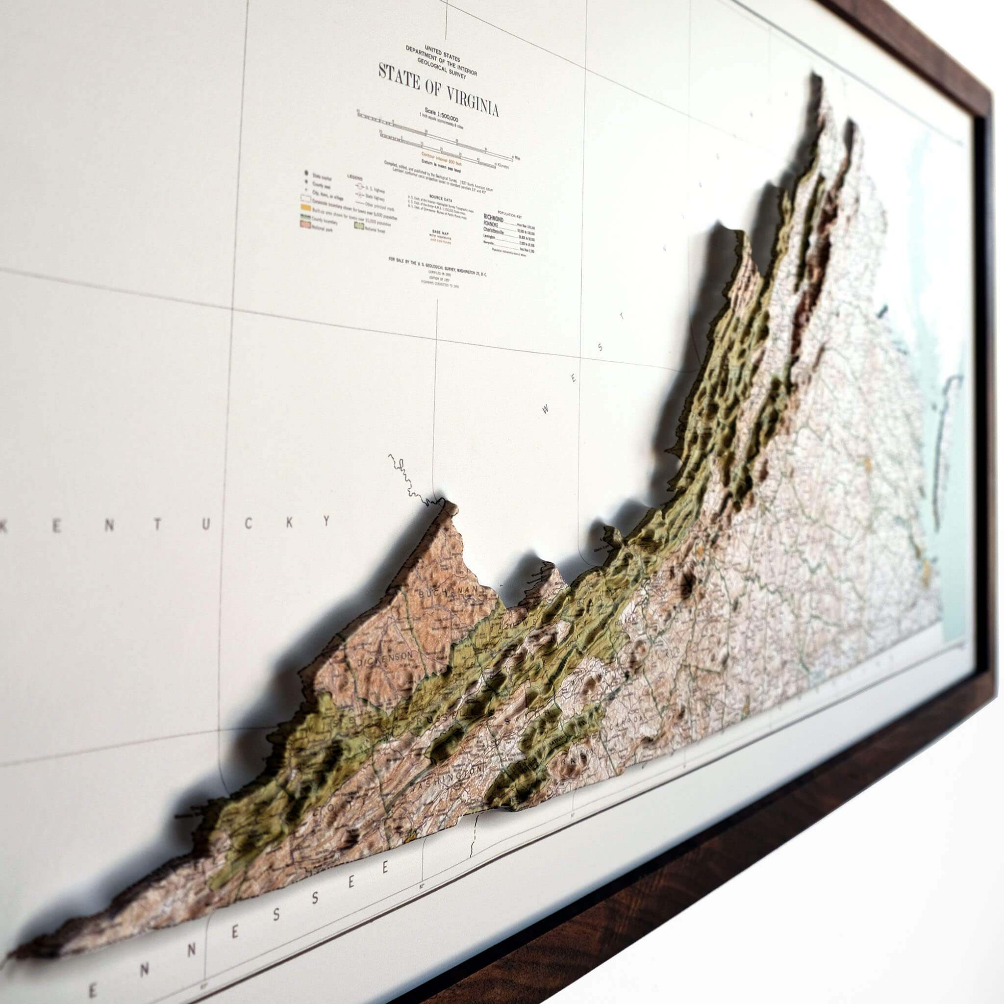 Virginia 1957 3D Raised Relief Map - Muir Way - 3D