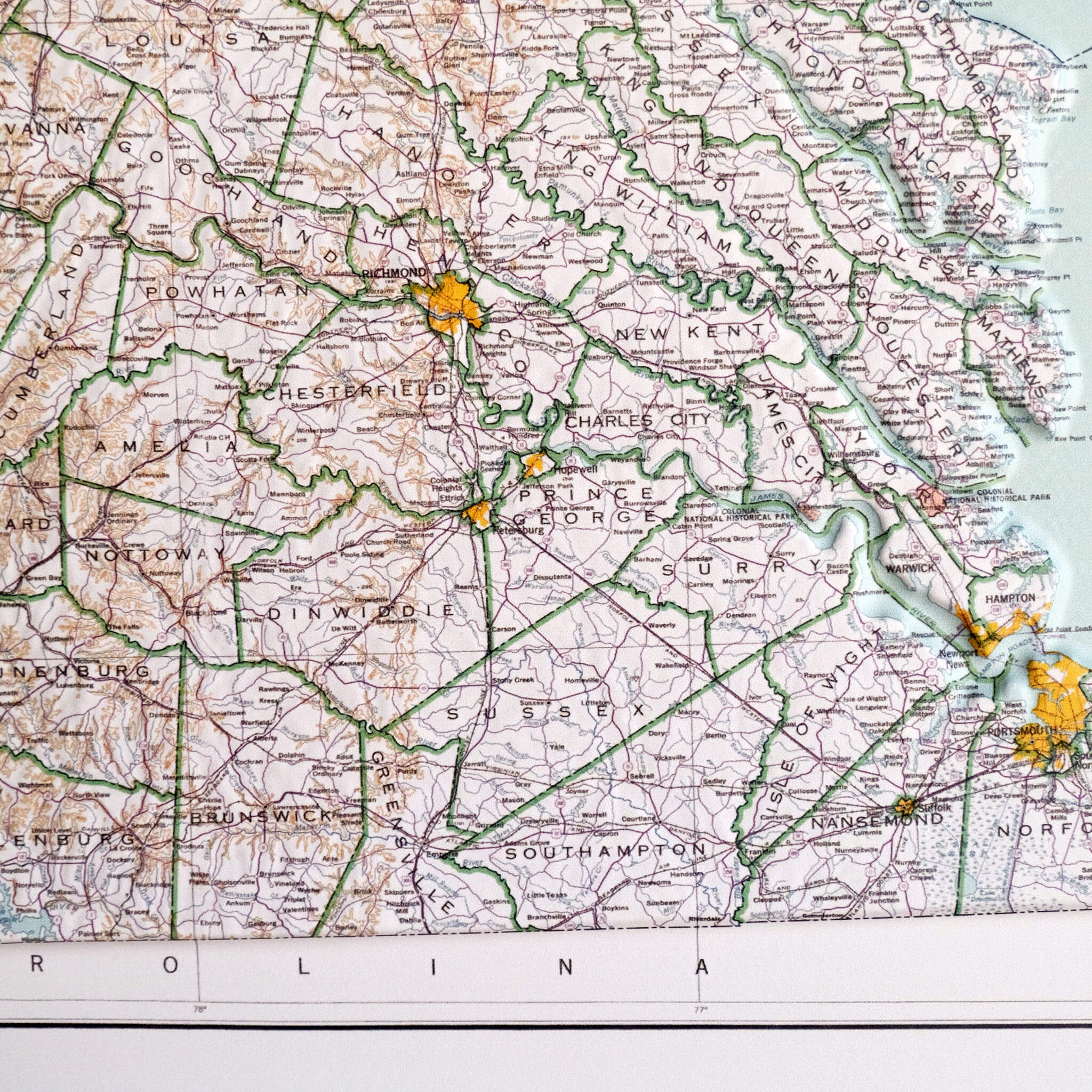 Virginia 1957 3D Raised Relief Map - Muir Way - 3D