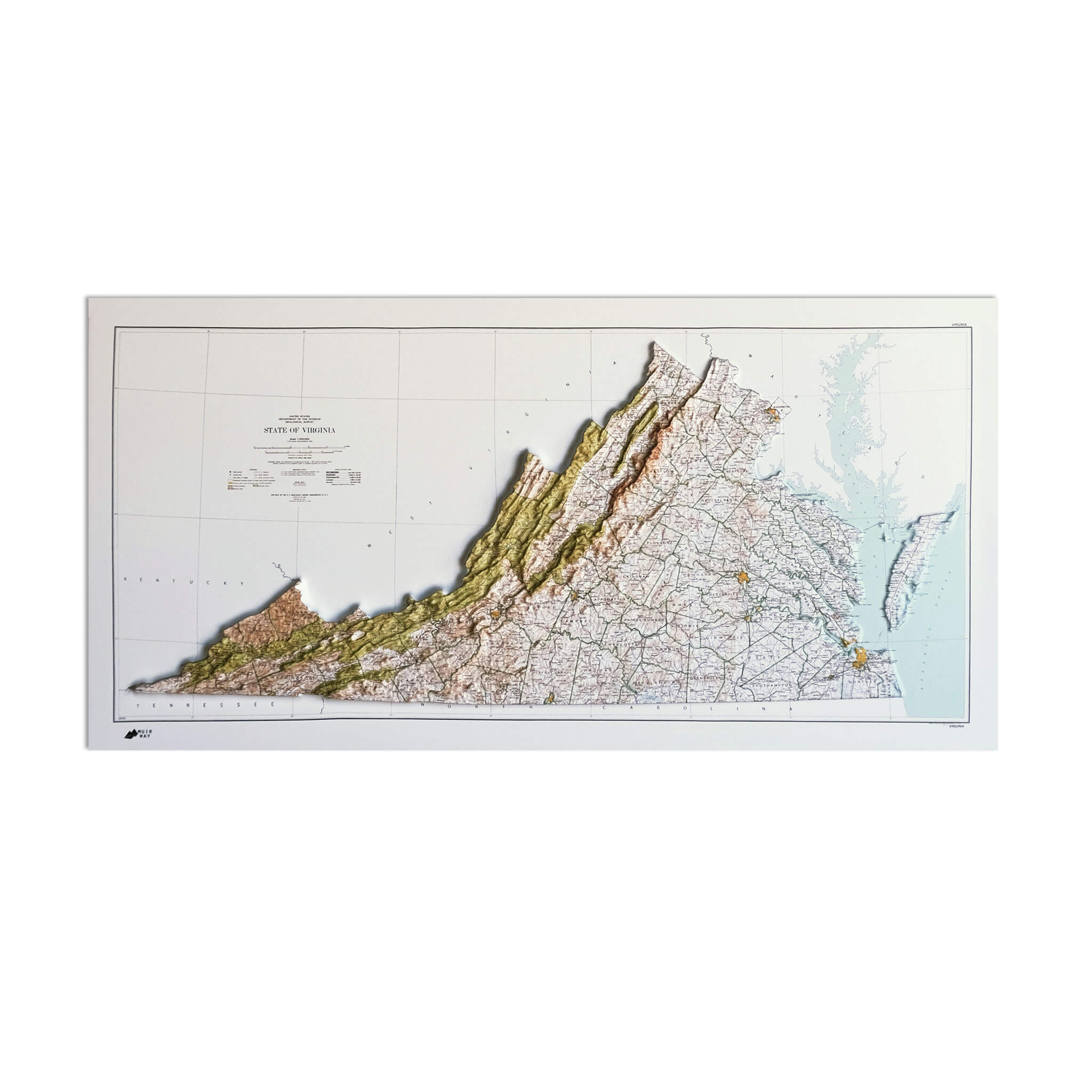 Virginia 1957 3D Raised Relief Map - Muir Way - 3D