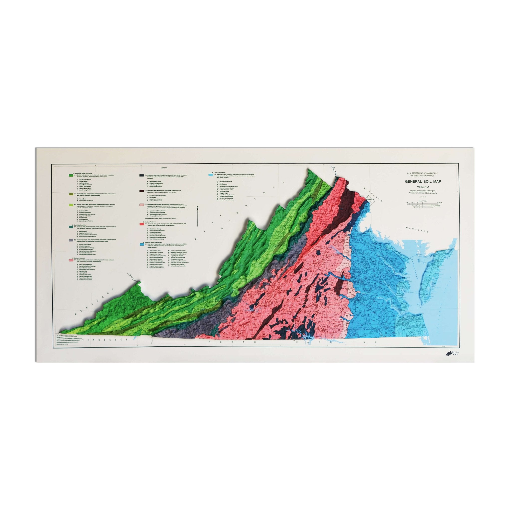 Virginia 1979 3D Raised Relief Map - Muir Way - 3D