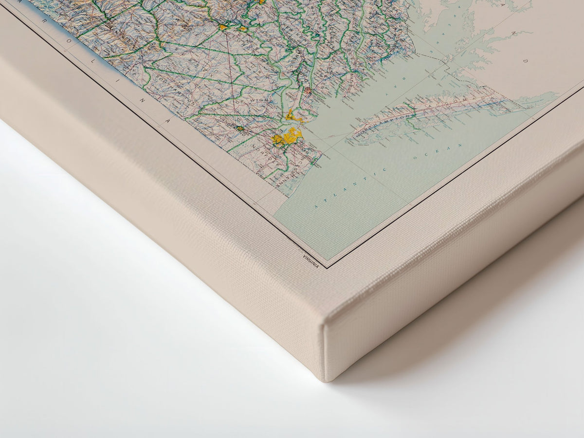 Virginia 1957 Shaded Relief Map – XL Canvas - Muir Way - XL Canvas