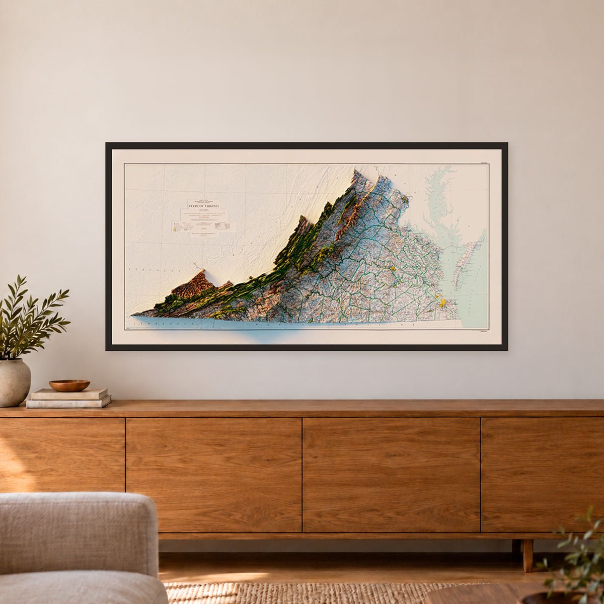 Virginia 1957 Shaded Relief Map – XL Canvas - Muir Way - XL Canvas