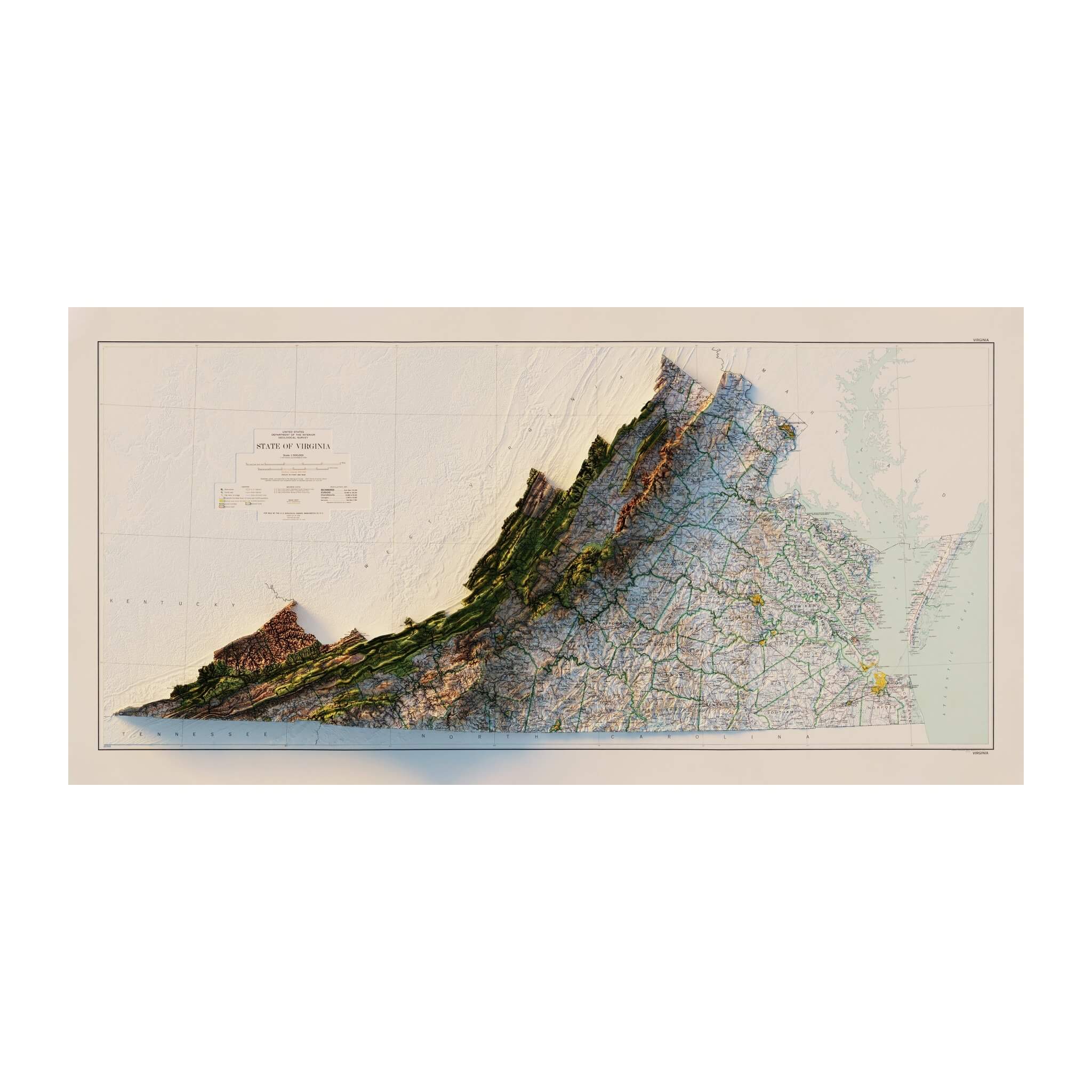 Virginia 1957 Shaded Relief Map - Muir Way - Vintage Relief