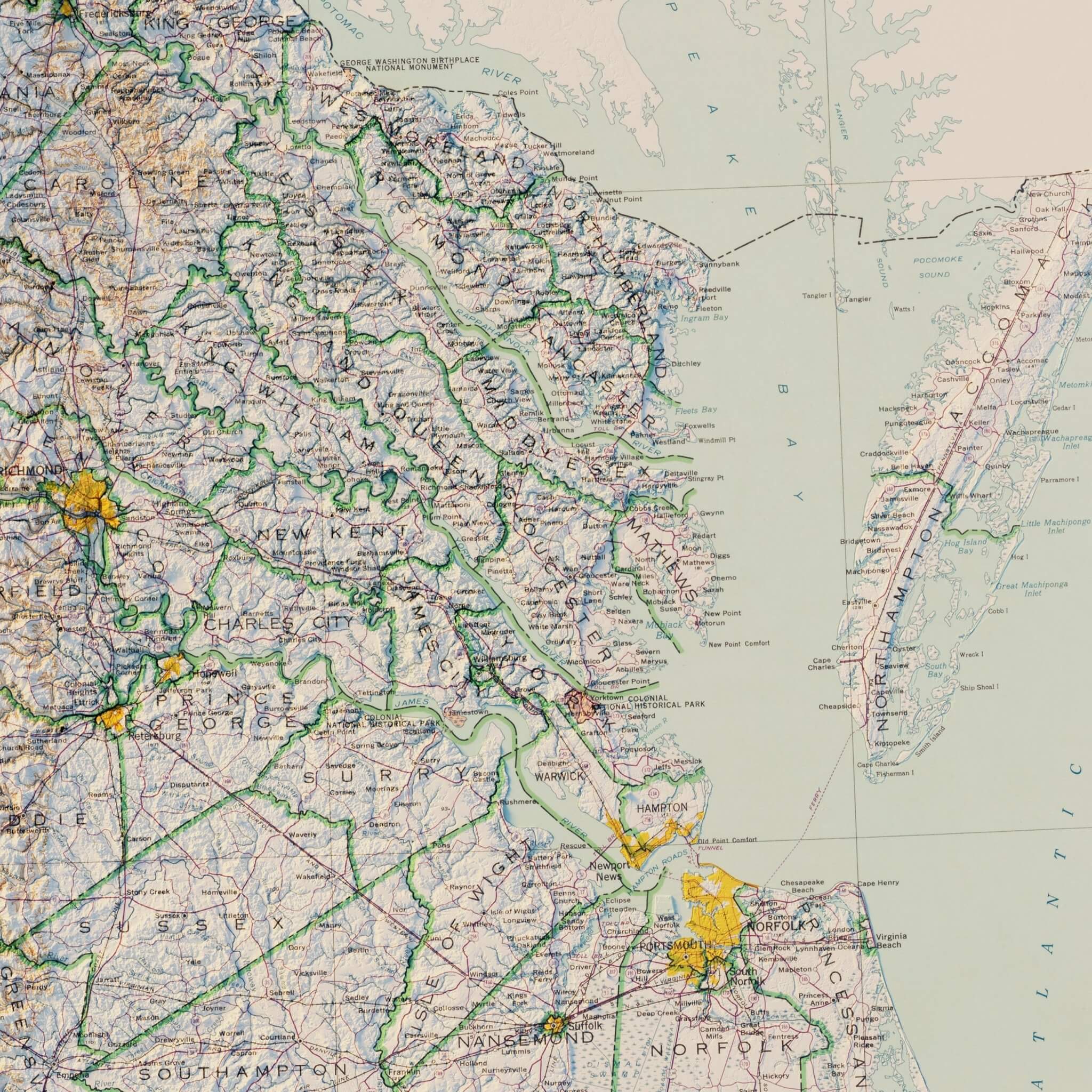 Virginia 1957 Shaded Relief Map - Muir Way - Vintage Relief