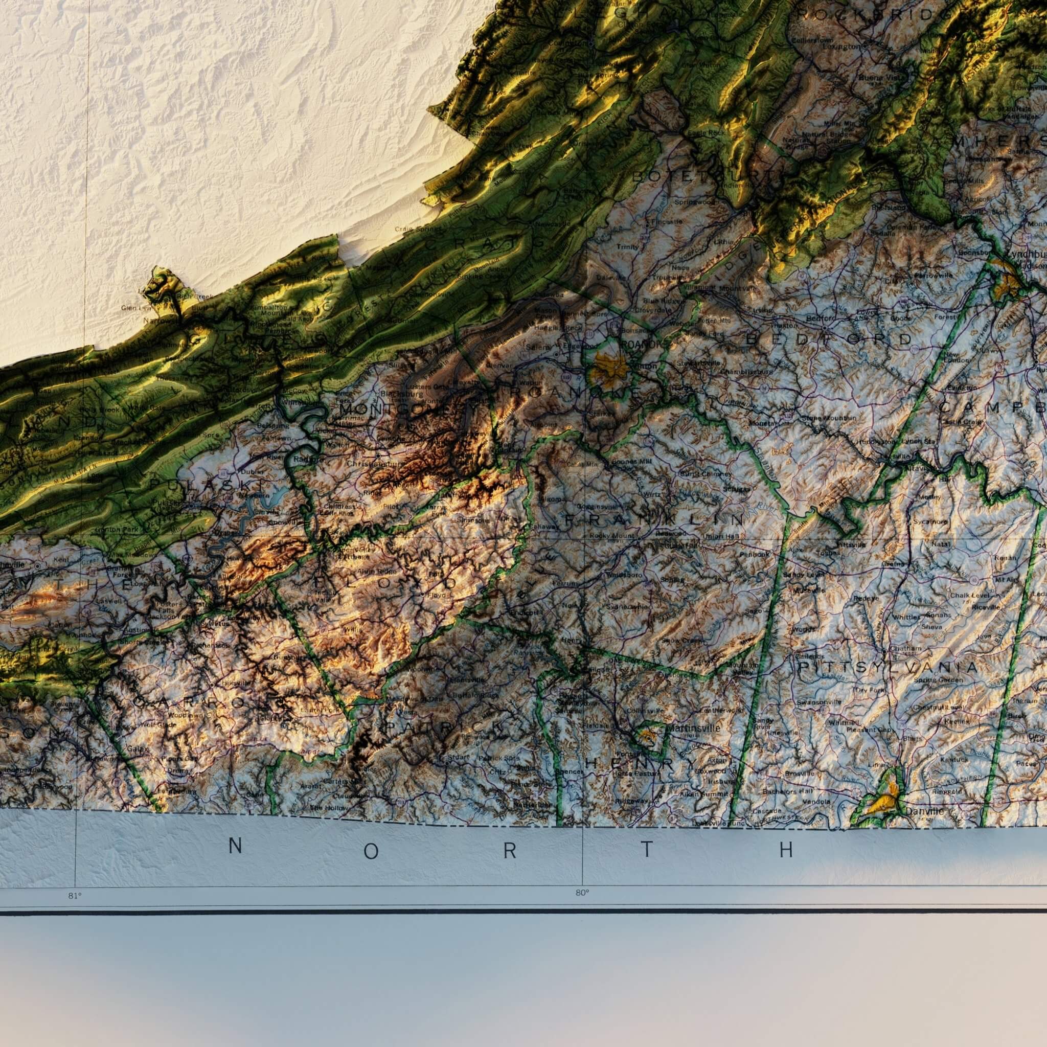 Virginia 1957 Shaded Relief Map - Muir Way - Vintage Relief
