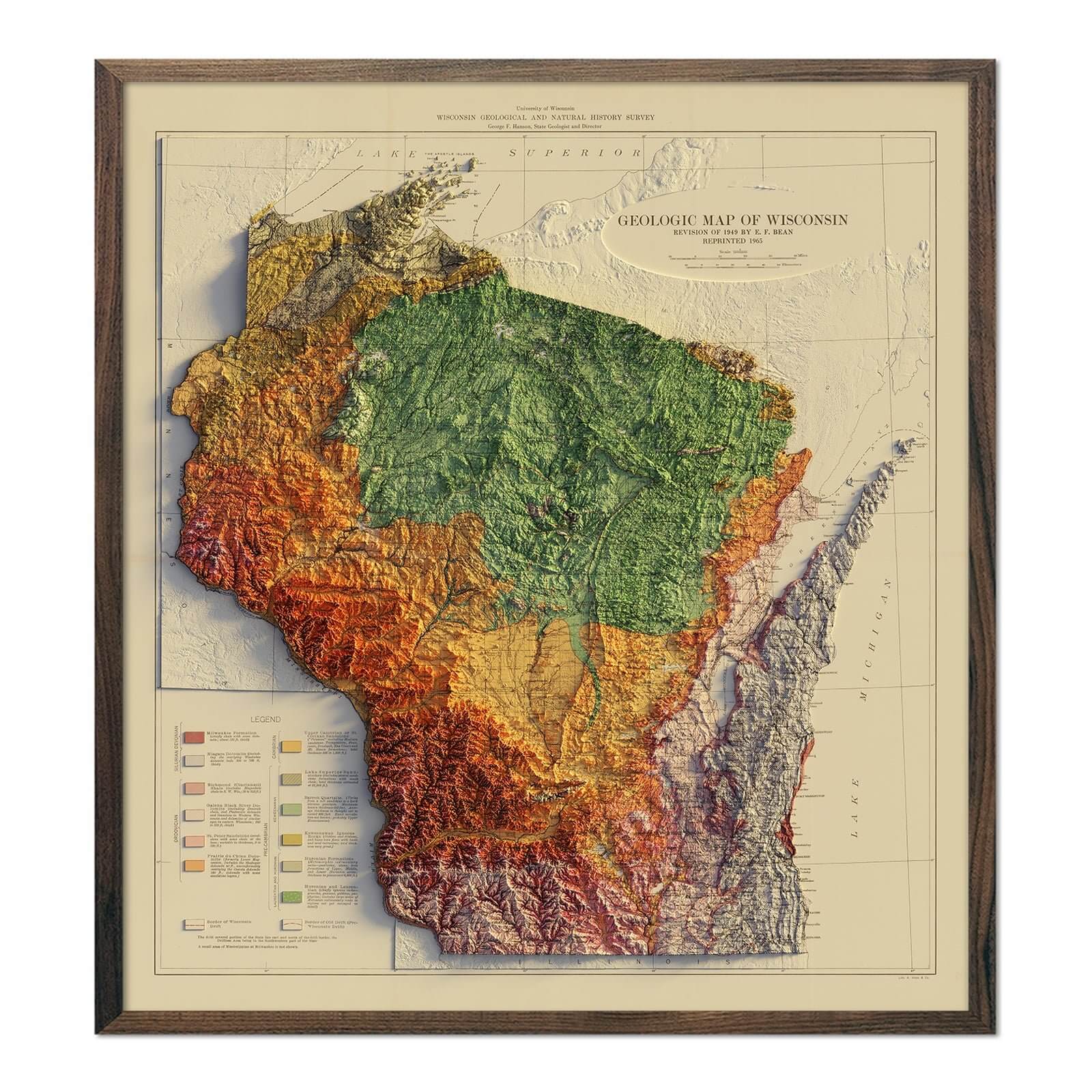 Wisconsin 1965 Shaded Relief Map - Muir Way - Vintage Relief