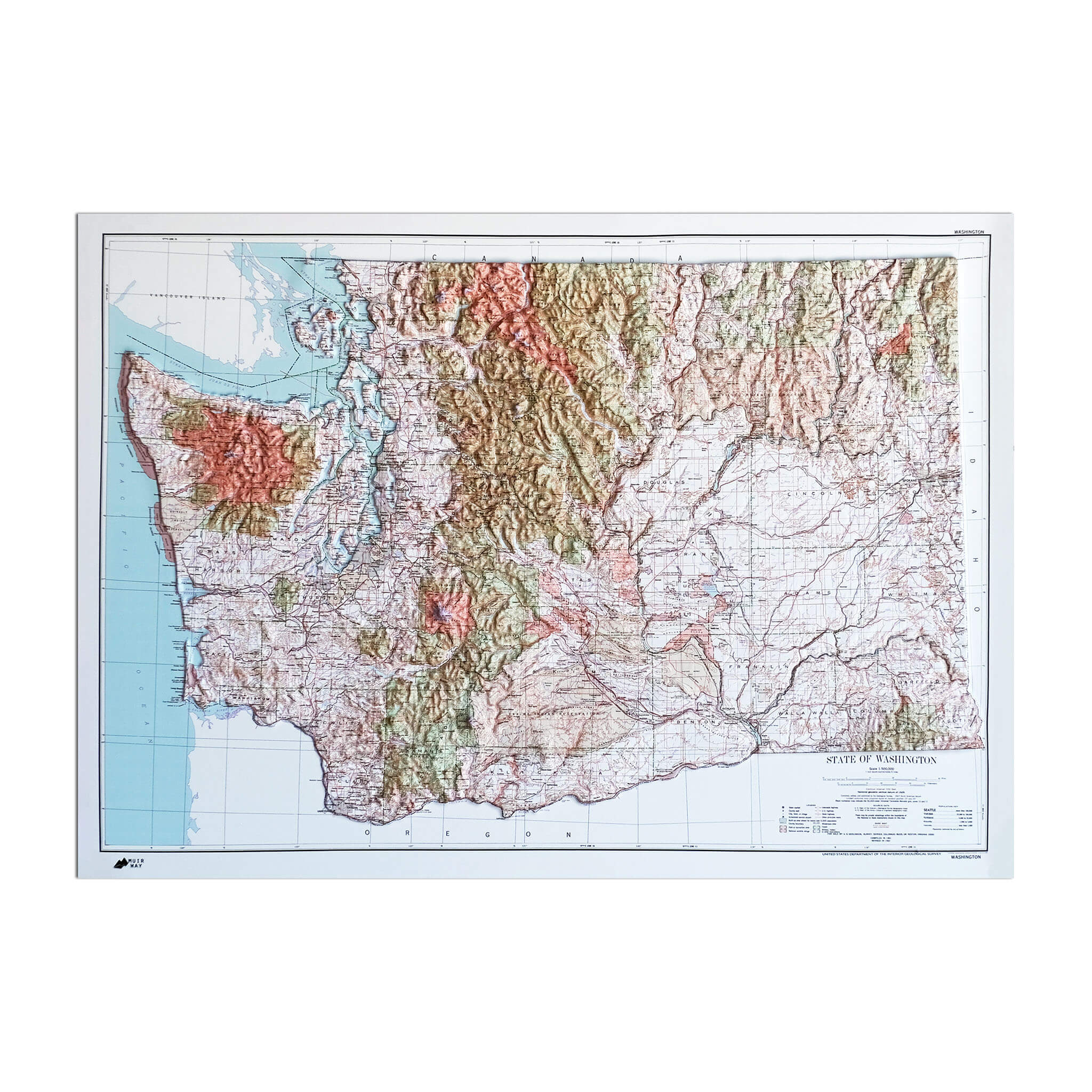 Washington 1982 3D Raised Relief Map - Muir Way - 3D