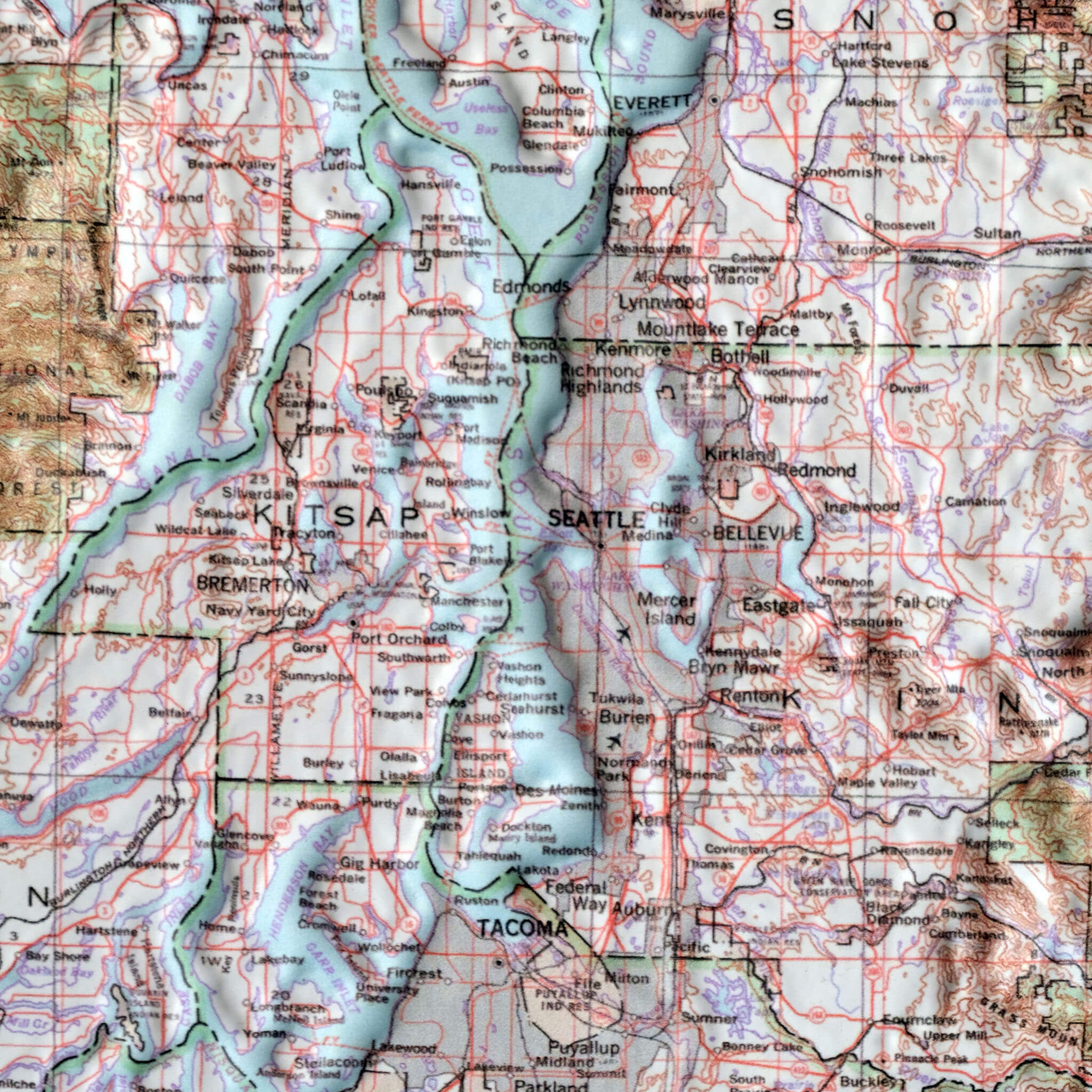 Washington 1982 3D Raised Relief Map - Muir Way - 3D