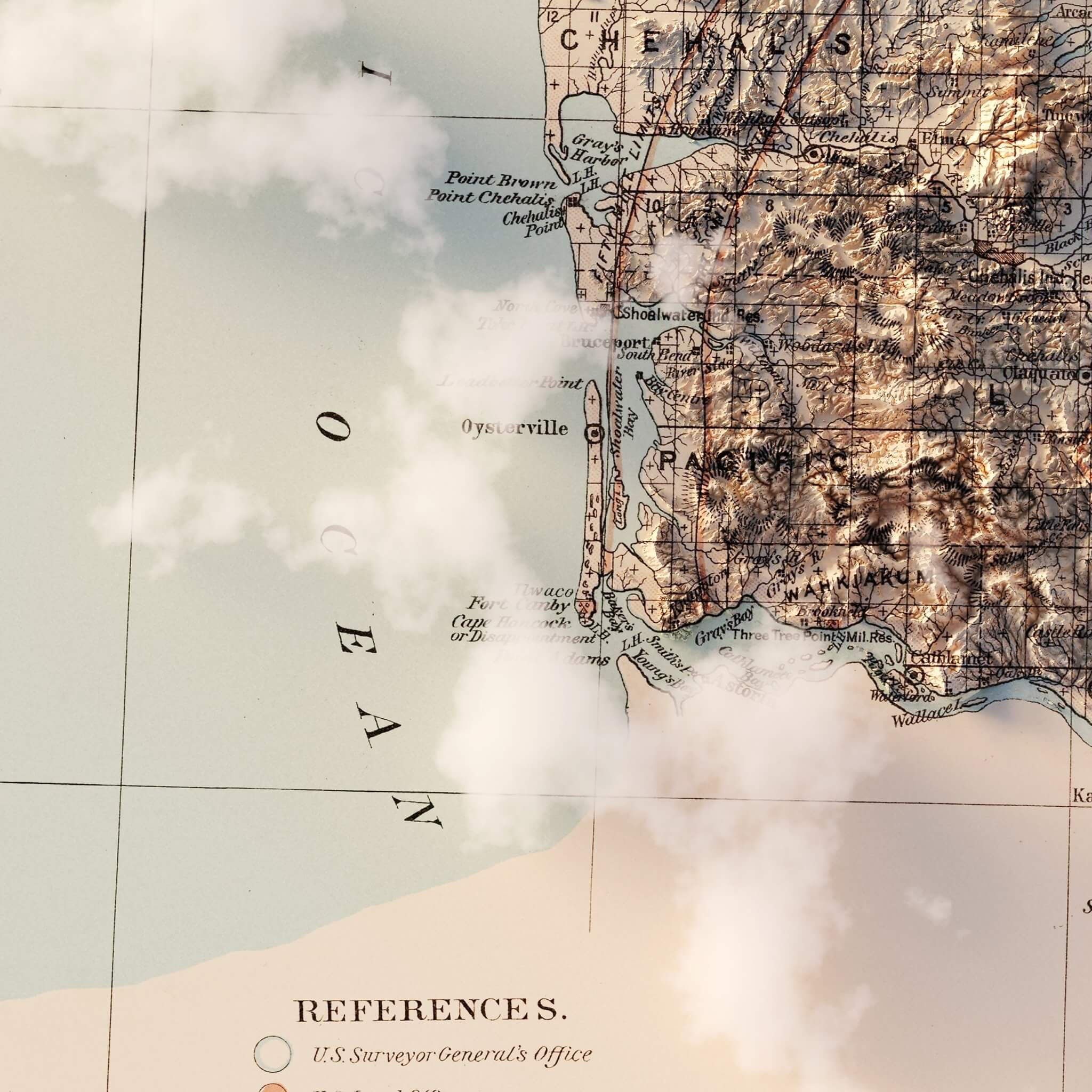 Washington 1883 Shaded Relief Map - Muir Way - Vintage Relief