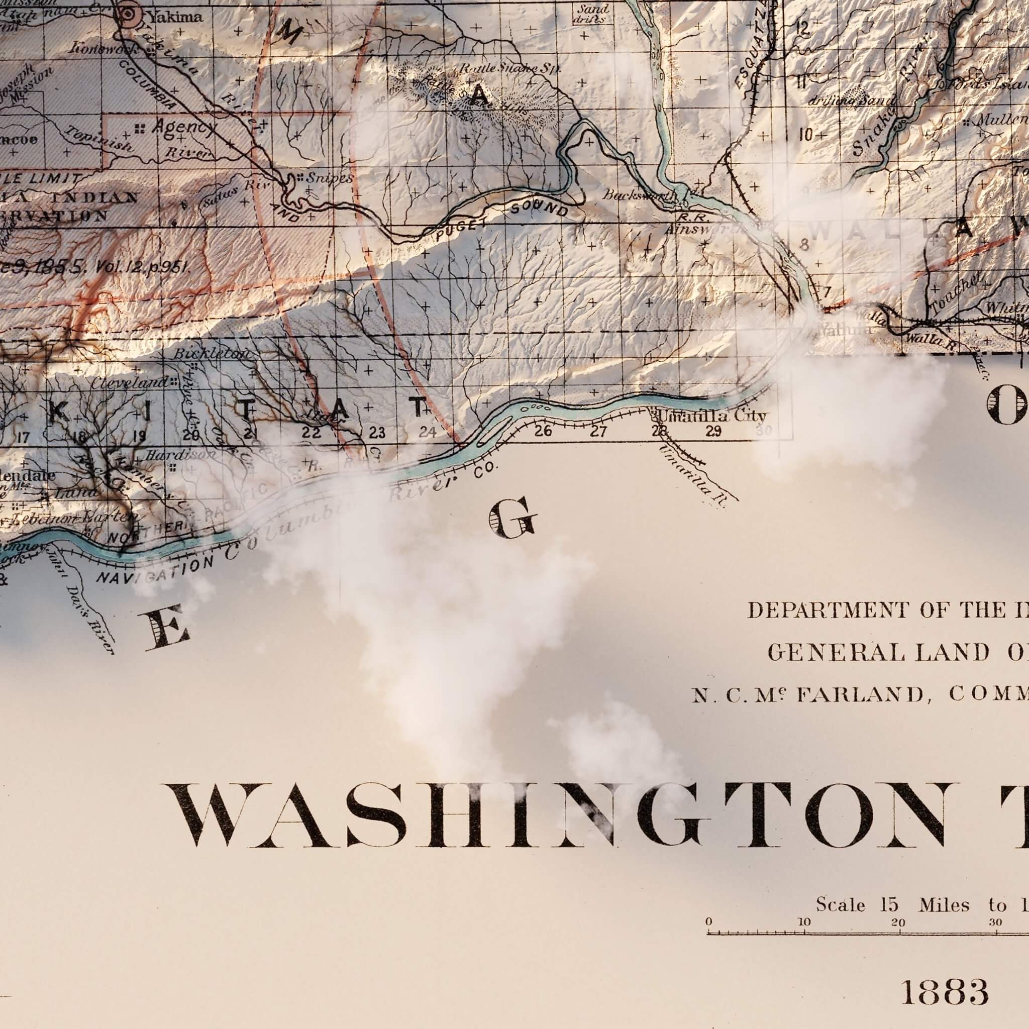 Washington 1883 Shaded Relief Map - Muir Way - Vintage Relief