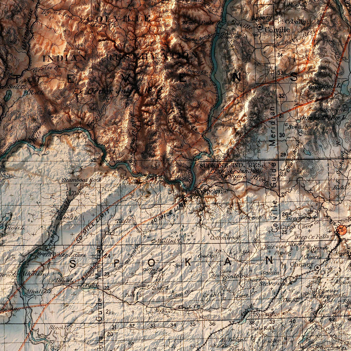 Washington 1883 Shaded Relief Map – XL Canvas - Muir Way - XL Canvas