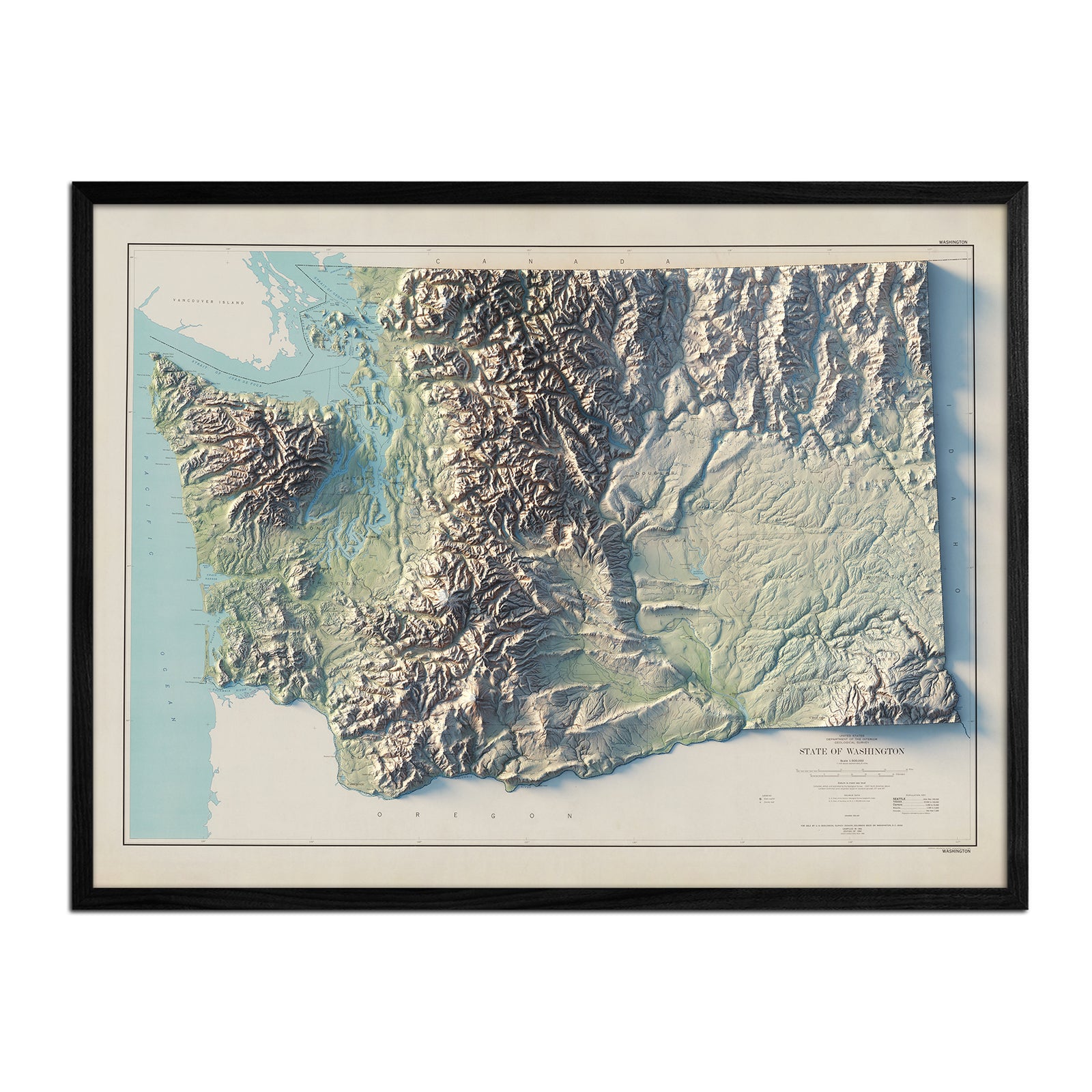Washington 1968 Shaded Relief Map - Muir Way - Vintage Relief