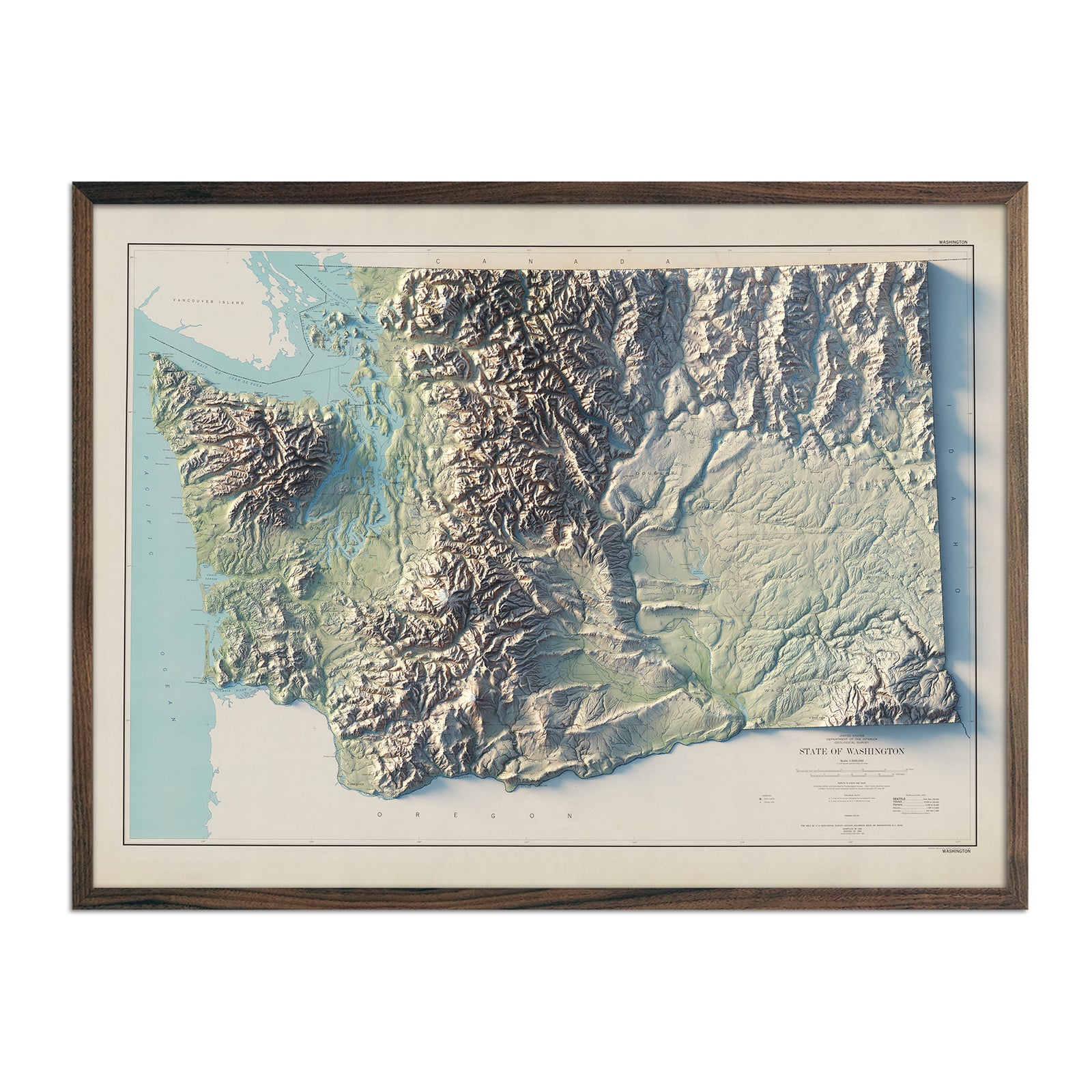 Washington 1968 Shaded Relief Map - Muir Way - Vintage Relief