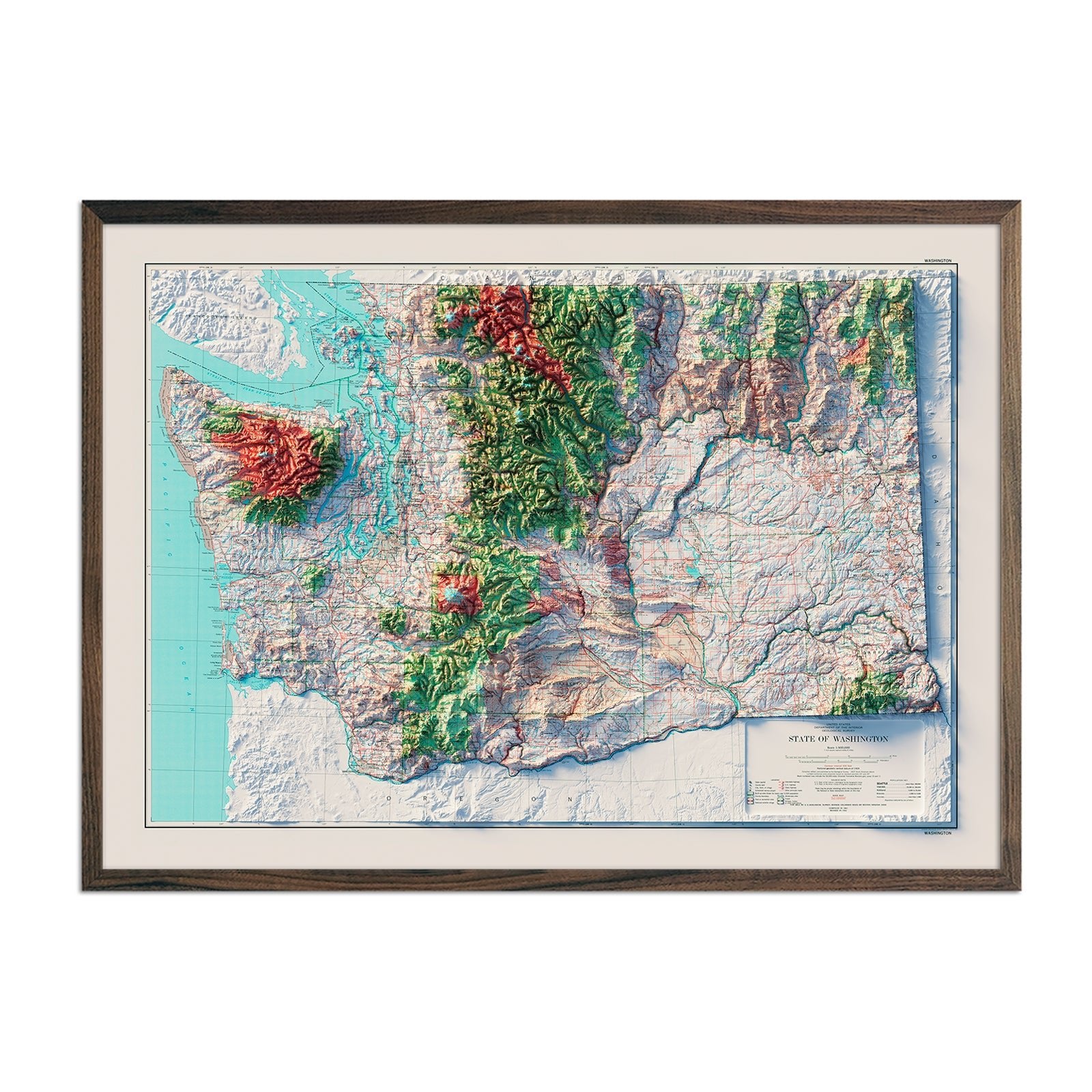 Washington 1982 Shaded Relief Map - Muir Way - Vintage Relief