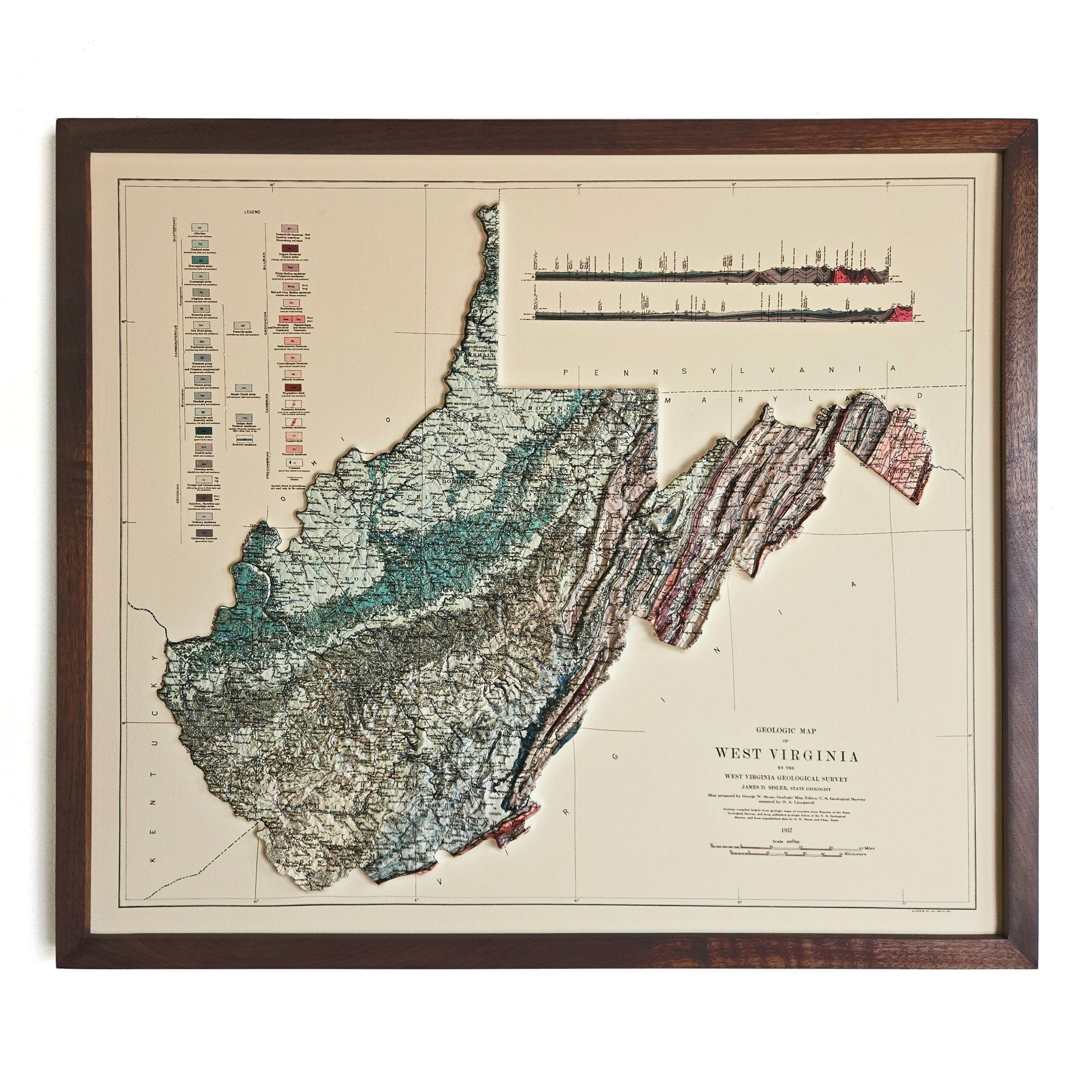 West Virginia 1932 3D Raised Relief Map - Muir Way - 3D