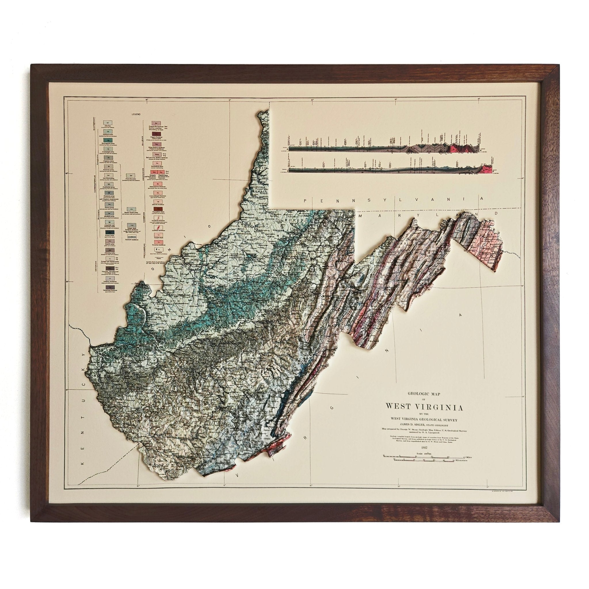 West Virginia 1932 3D Raised Relief Map - Muir Way - 3D