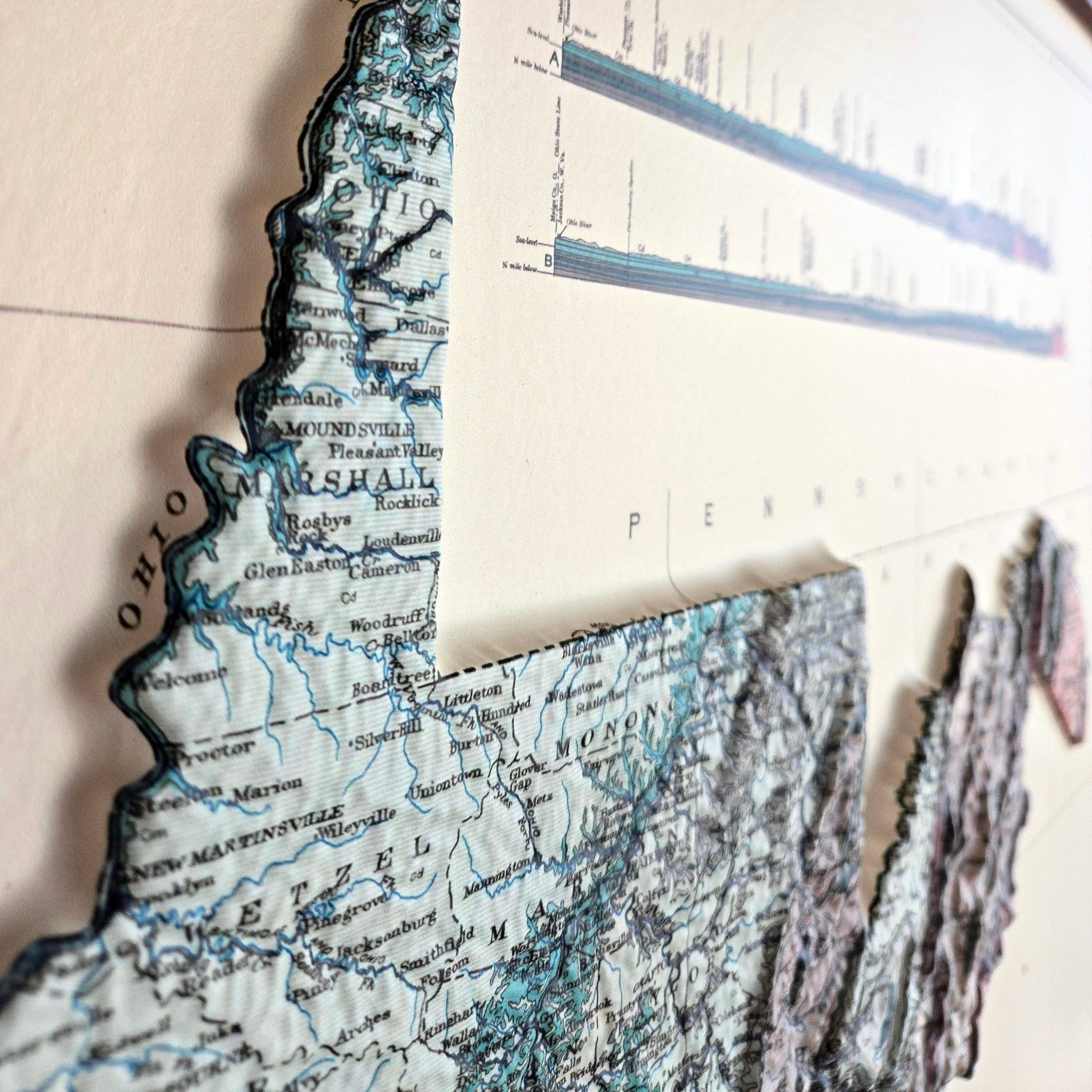 West Virginia 1932 3D Raised Relief Map - Muir Way - 3D