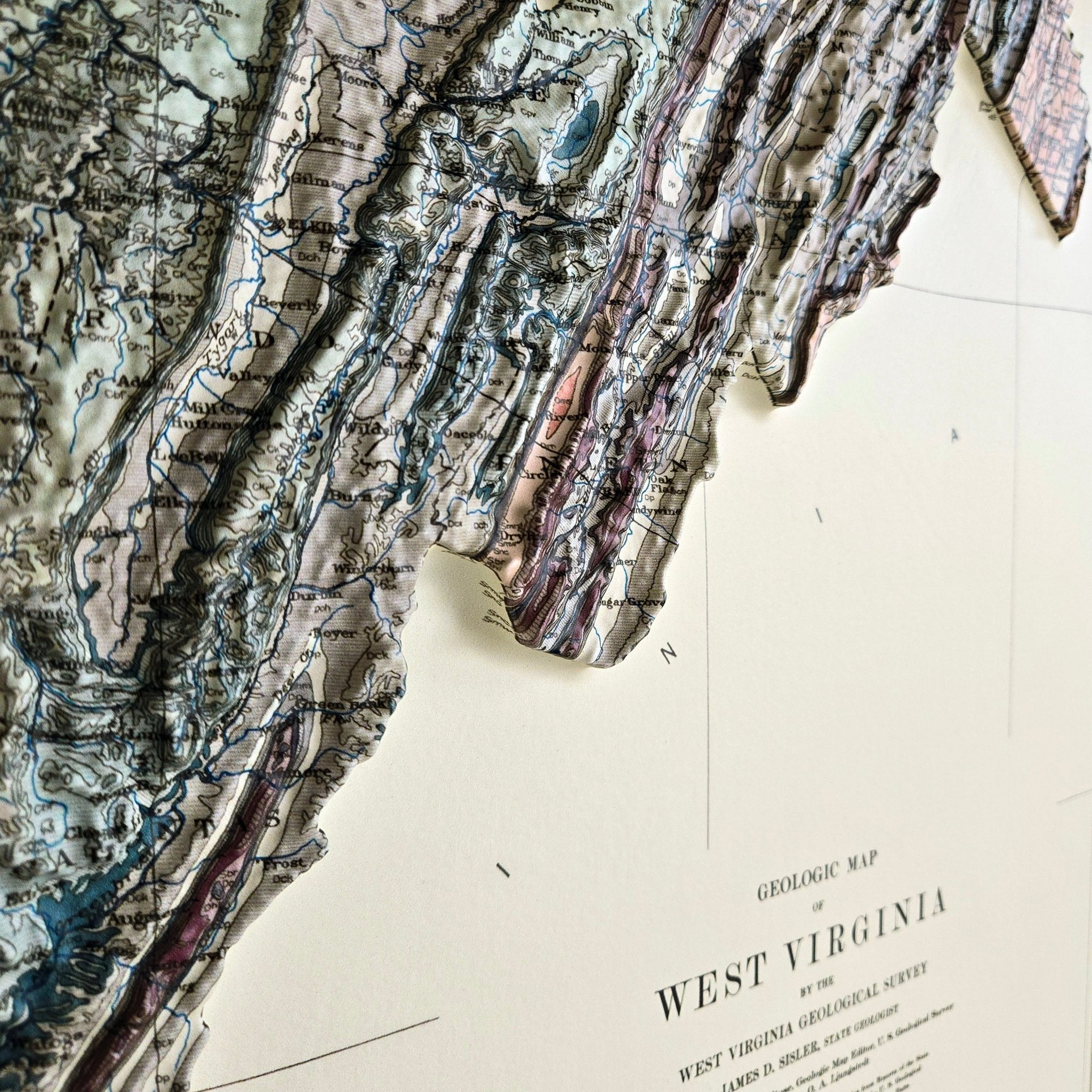 West Virginia 1932 3D Raised Relief Map - Muir Way - 3D