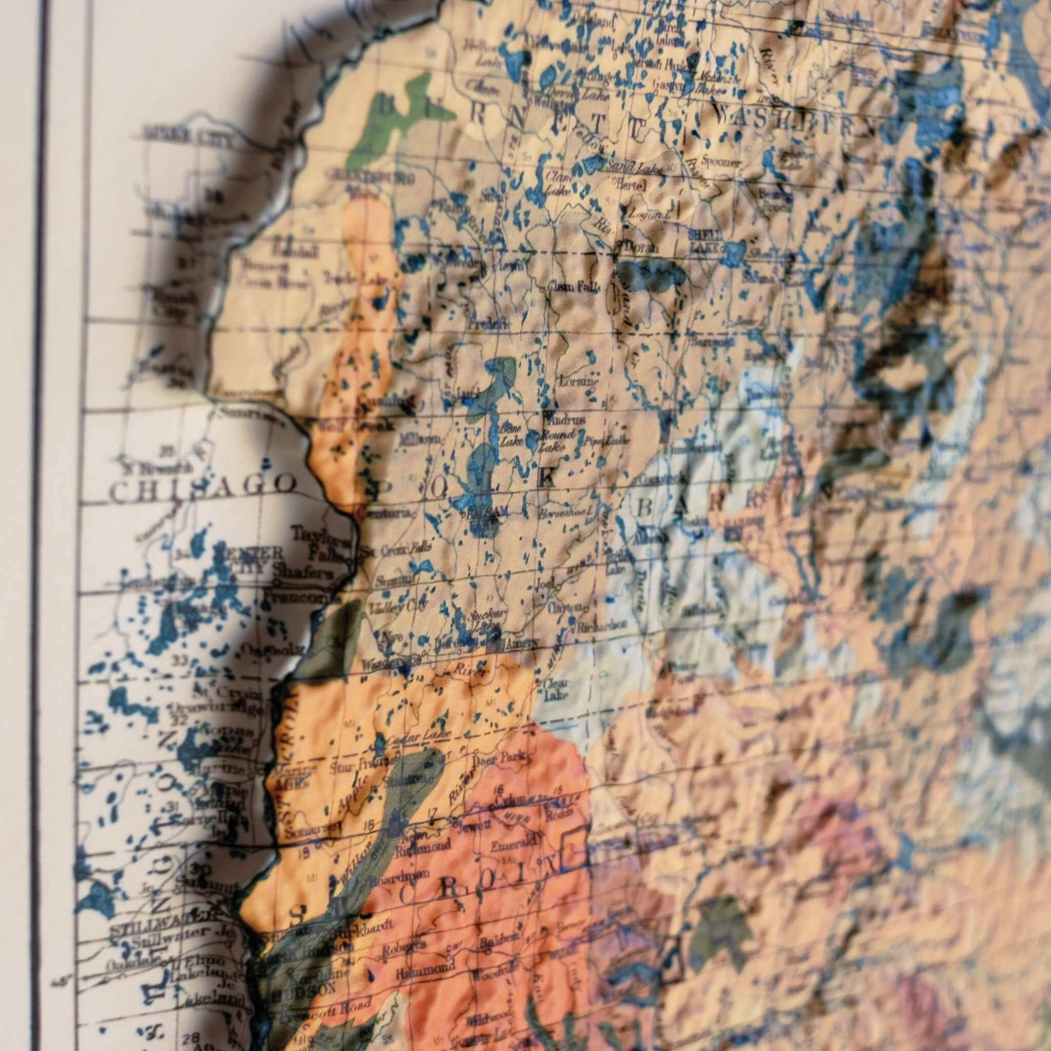 Wisconsin 1926 3D Raised Relief Map - Muir Way - 3D